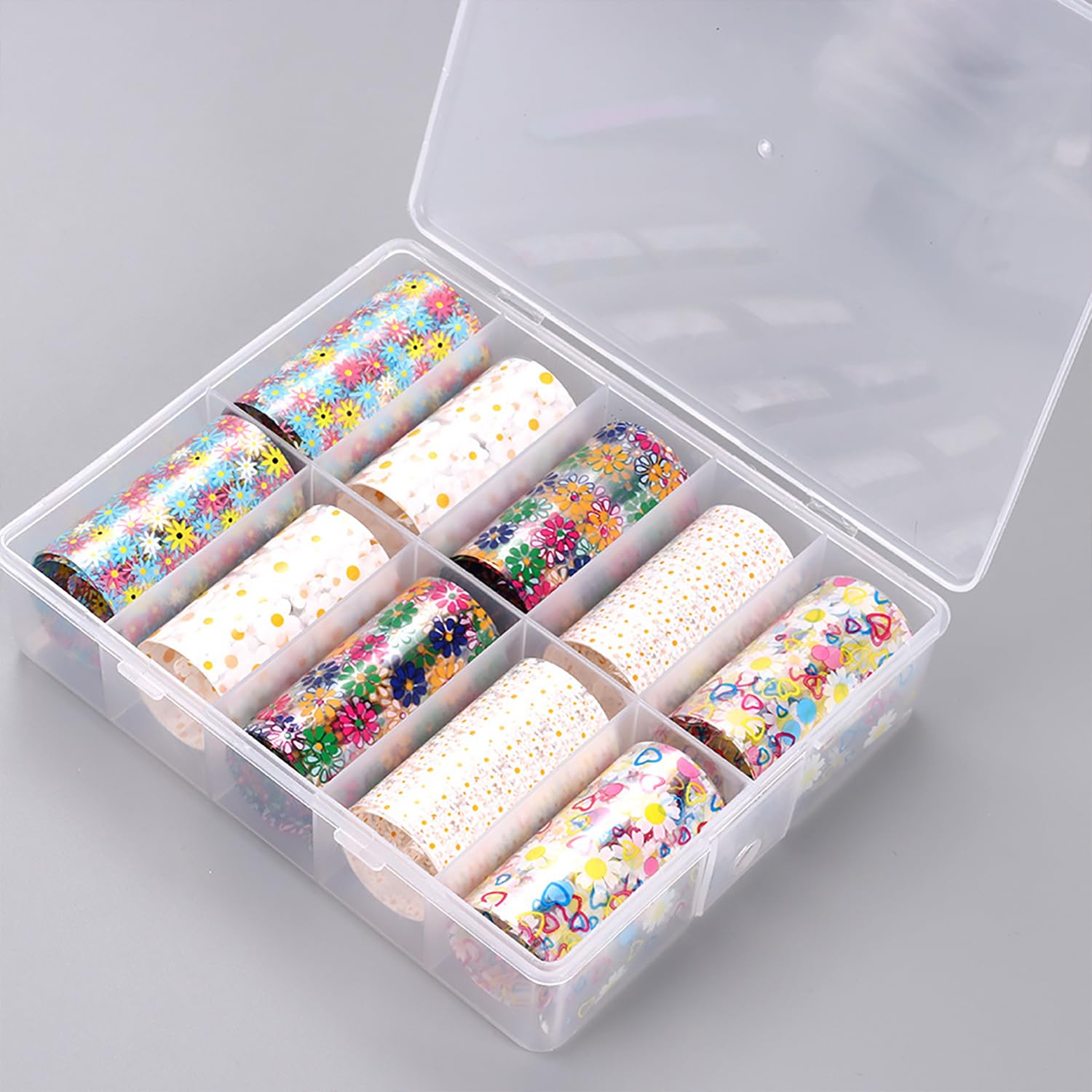 10 Rolls Holographic Daisy Nail Transfer Foil - Iridescent Nail Art Foil for Manicure Designs, 3D Nail Stickers for Women (Flower & Holographic Patterns) - Perfect for DIY Nail Art, Salon Use, and Special Occasions