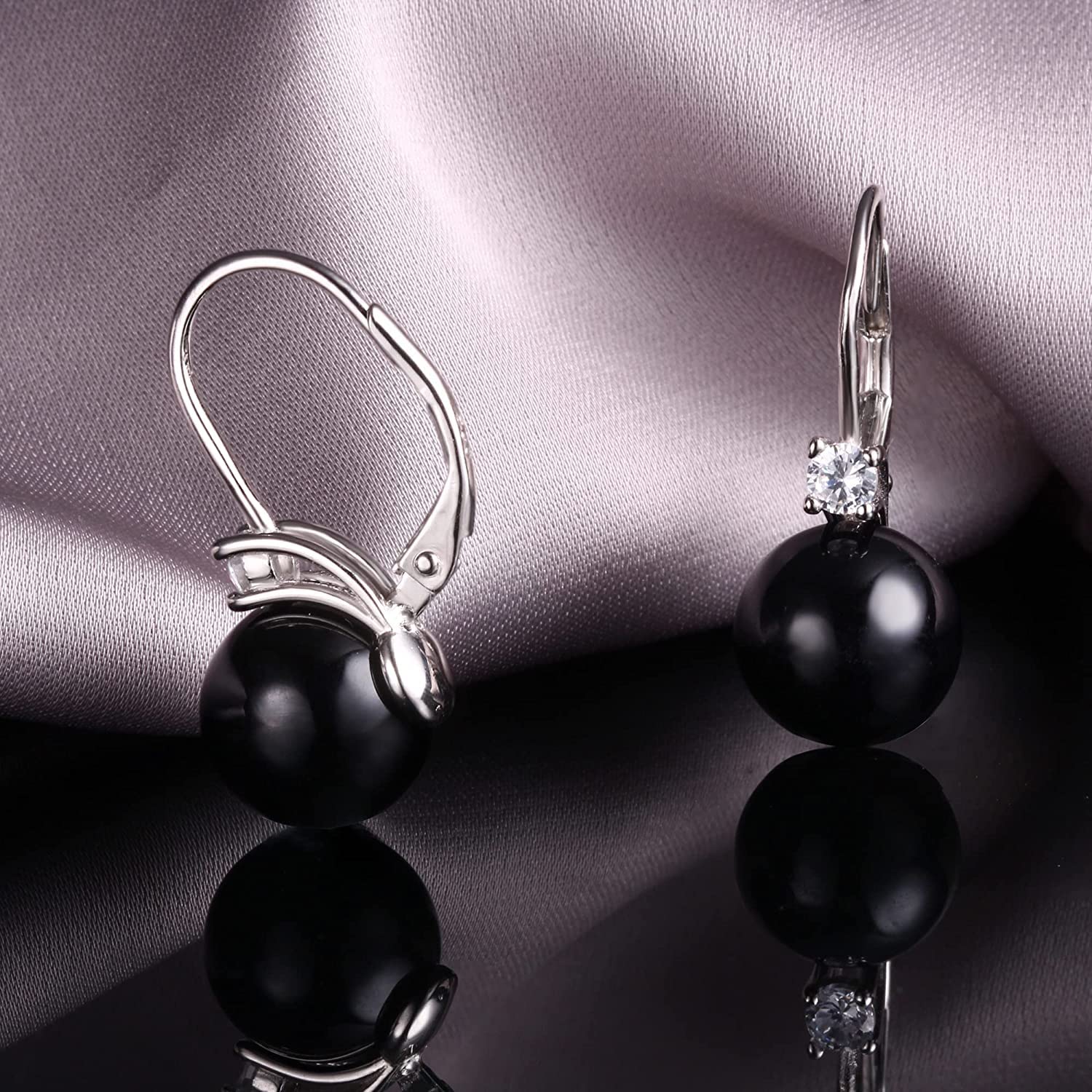 925 Sterling Silver Pearl Earrings for Women - 18k White Gold Plated Drop Earrings with Cubic Zirconia & Freshwater Pearls - Leverback Dangle Stud Earrings for Wedding, Party & Special Occasions - Gift Box Included