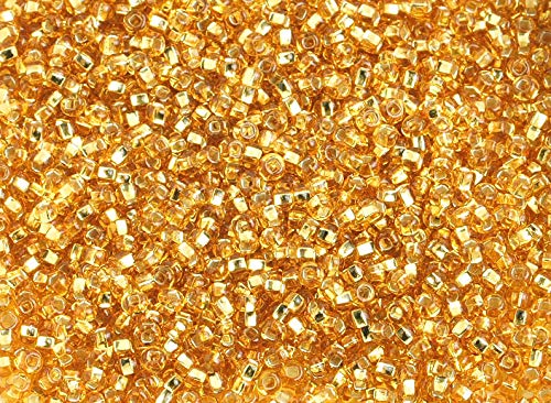 Preciosa Czech Glass Seed Beads 10/0 (2.3mm) Silver Lined Gold Jewelry Making Supplies - 500g Bulk Bag for DIY Bracelets, Necklaces & Craft Projects