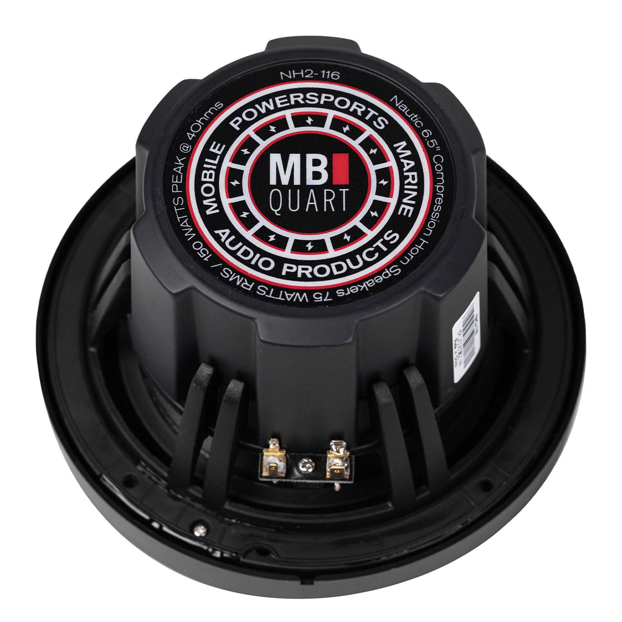 MB Quart NH2-116 Nautic 6.5 Inch Marine Speakers with Compression Horn - Waterproof Boat Audio System (Black/Silver/White Grills Included) - Perfect for Yachts, Speedboats & Outdoor Marine Entertainment