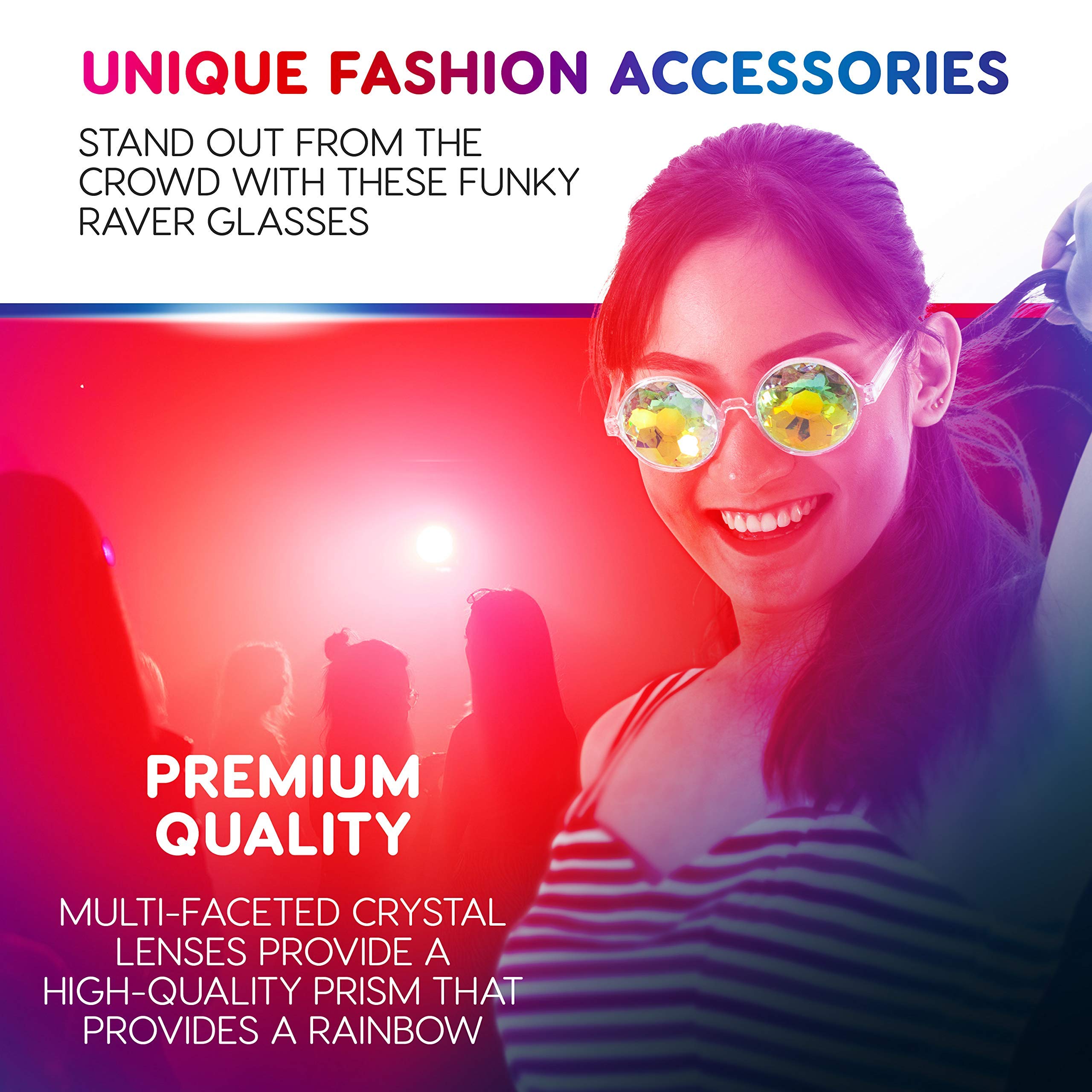 SoJourner Bags Kaleidoscope Glasses - Trippy Psychedelic Rave Goggles for Music Festivals & Parties - Funky Prism Glasses with Colorful Visual Effects - Perfect for Raves, Concerts, and Cosplay Events