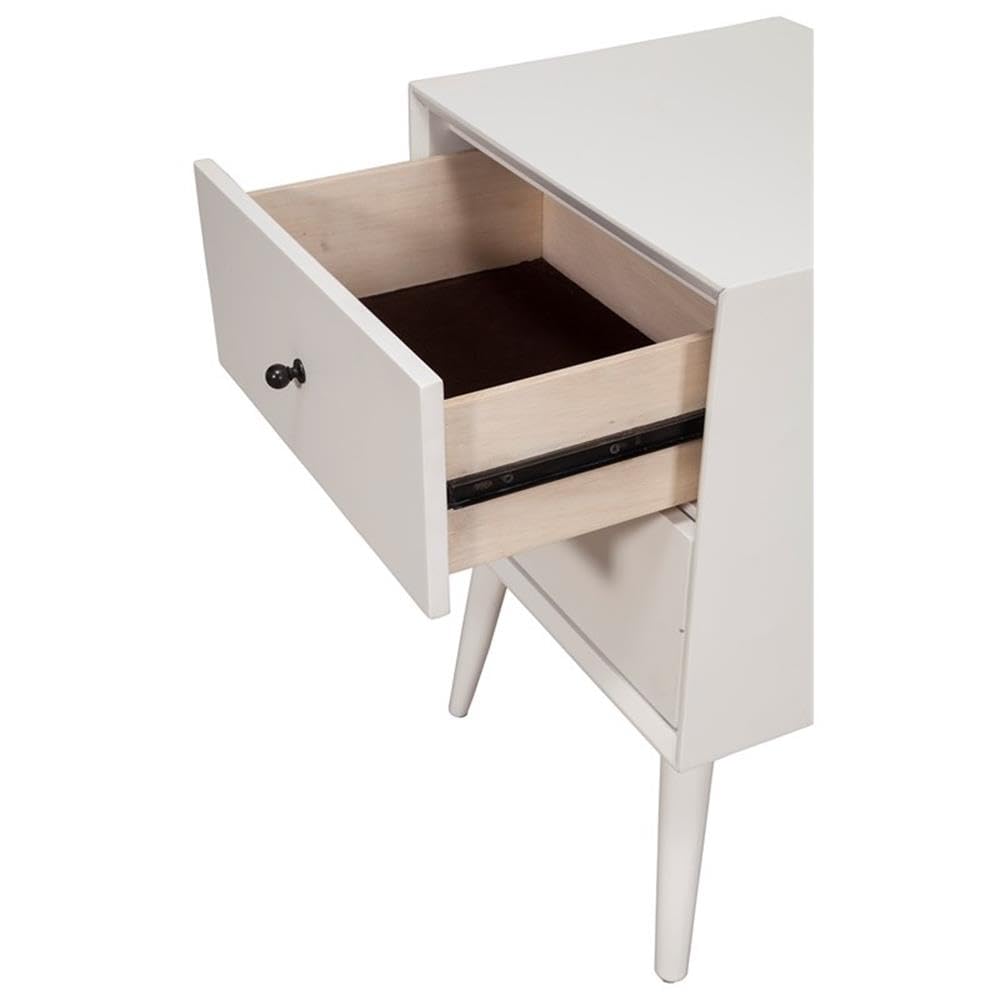 Allora Mid Century Modern White Wood 2-Drawer Nightstand - Bedside Table for Bedroom, Living Room & Guest Room Storage