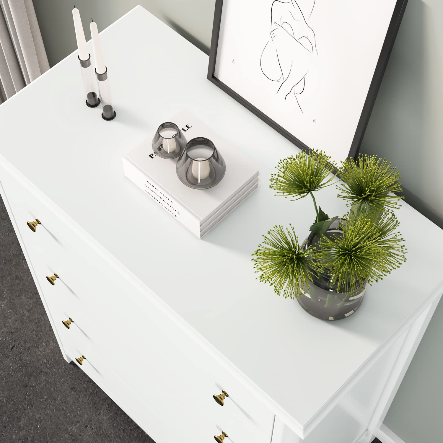 HOUSUIT White Dresser with 4 Drawers - Modern Wooden Storage Cabinet for Bedroom, Living Room, Entryway & Hallway - Ivory White Chest of Drawers for Home Organization & Decor