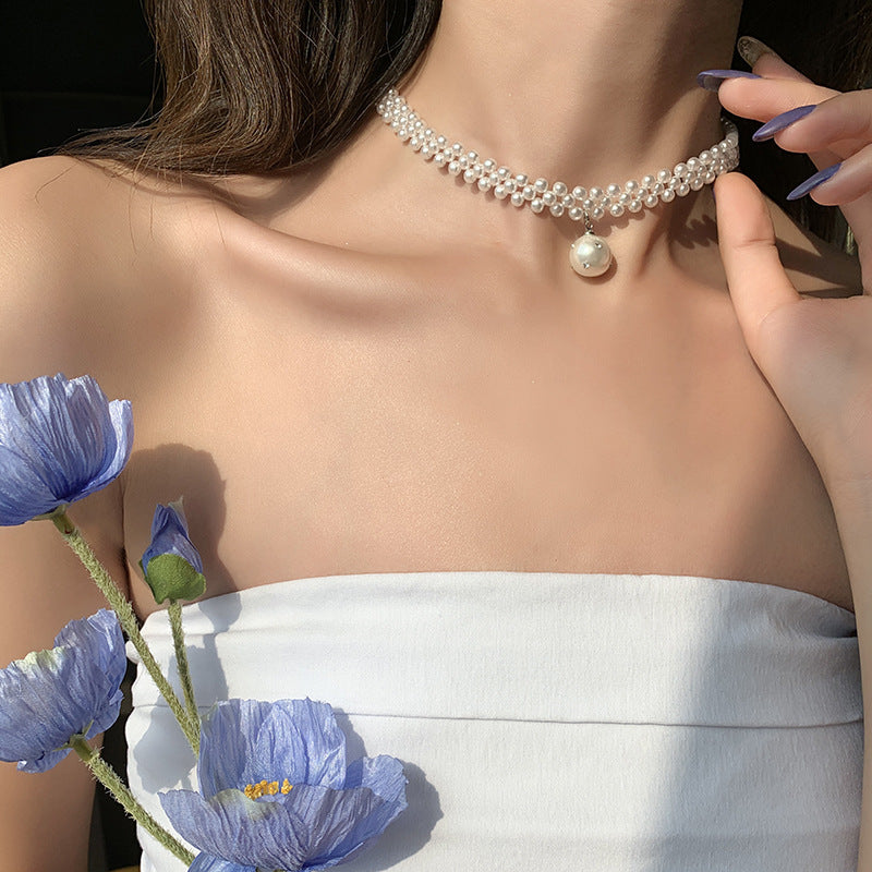 Elegant Pearl Drop Multi Strand Choker Necklace for Women | HN1362 | Perfect for Weddings, Parties & Special Occasions