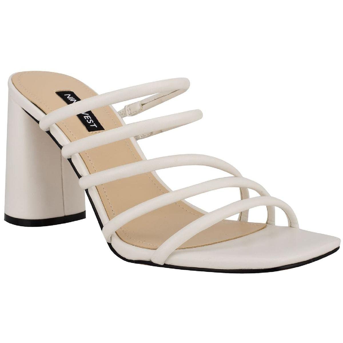 Nine West Women's Girlie 3 Pleather Strappy Block Heel Sandals - Comfortable & Stylish for Office, Party & Night Out