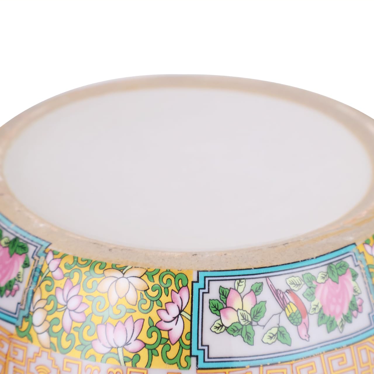 10 Inch Floral Asian Design Cachepot Planter with Rose Medallion Painting - Elegant Flower Pot for Home Decor, Garden, and Office
