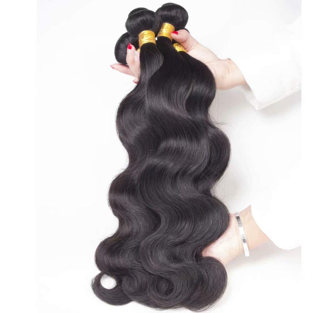 FEEL ME Brazilian Body Wave Hair 3 Bundles (14 16 18 Inch) - 100% Unprocessed Virgin Human Hair Weave - Natural Black Hair Extensions for Women - Perfect for Styling, Weaving & Protective Hairstyles