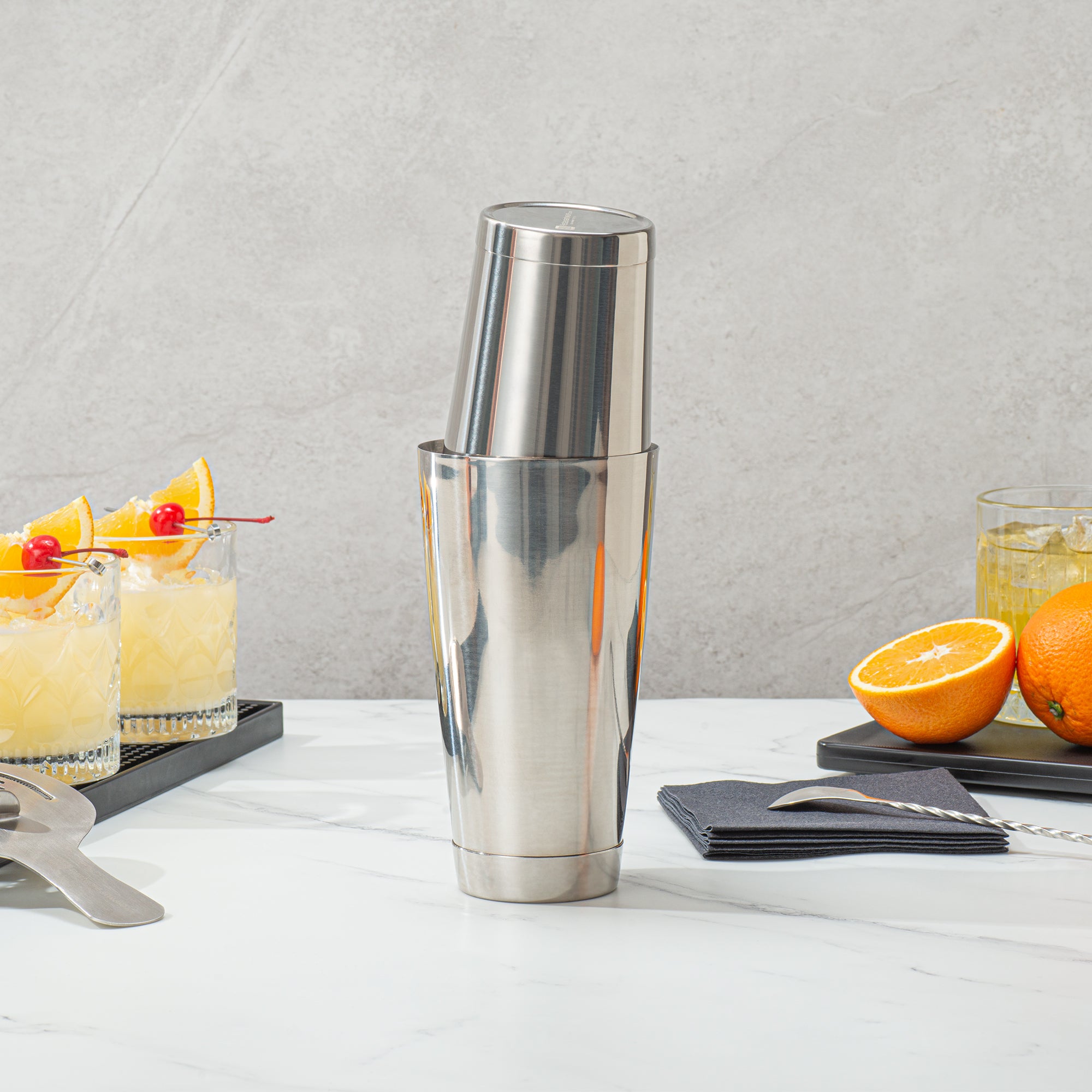 Premium 24 oz Stainless Steel Cocktail Shaker Set - Weighted Bar Mixer with Mirrored Finish (3.5