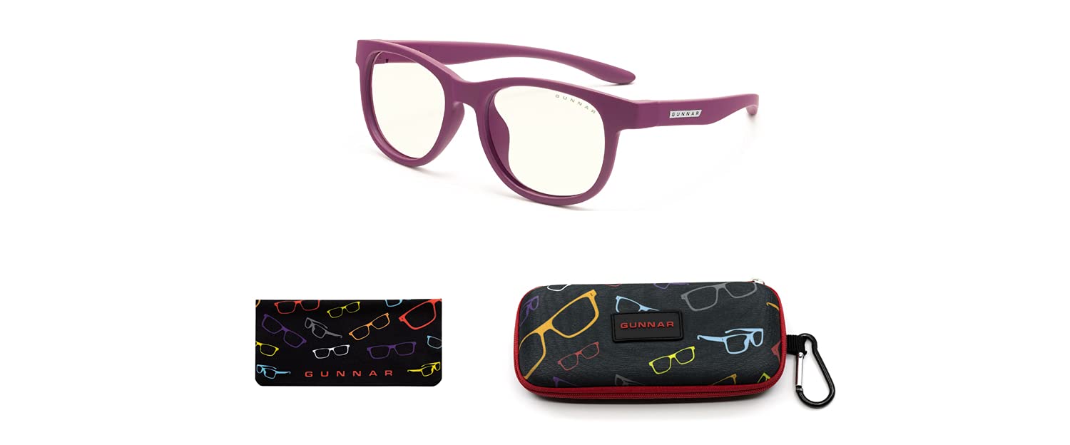 GUNNAR Blue Light Blocking Glasses for Kids (Ages 4-8) - 35% Blue Light Filter - Rush, Magenta & Clear Tint - Protect Eyes from Digital Screens for School, Gaming & Online Learning