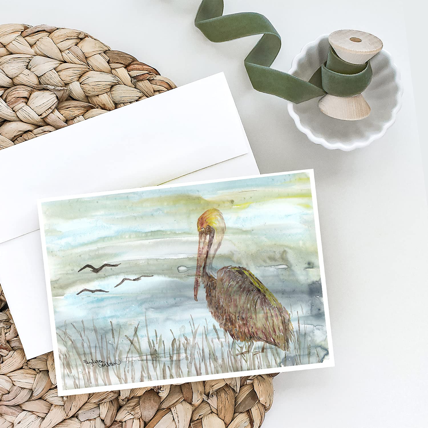 Brown Pelican Watercolor Greeting Cards - Pack of 8 Blank A7 Note Cards (5x7 inches) with Envelopes | Whimsical Bird Art Stationery for Thank You Notes, Birthday Cards & Wedding Invitations