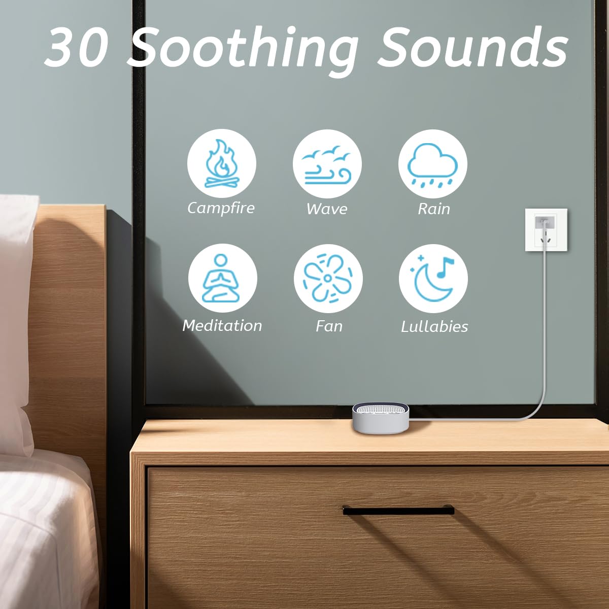 White Noise Machine for Sleep - 30 Soothing Sounds, Headphone Jack, 5 Timer Settings & Memory Function | Portable Sound Therapy for Babies, Adults, Office & Travel