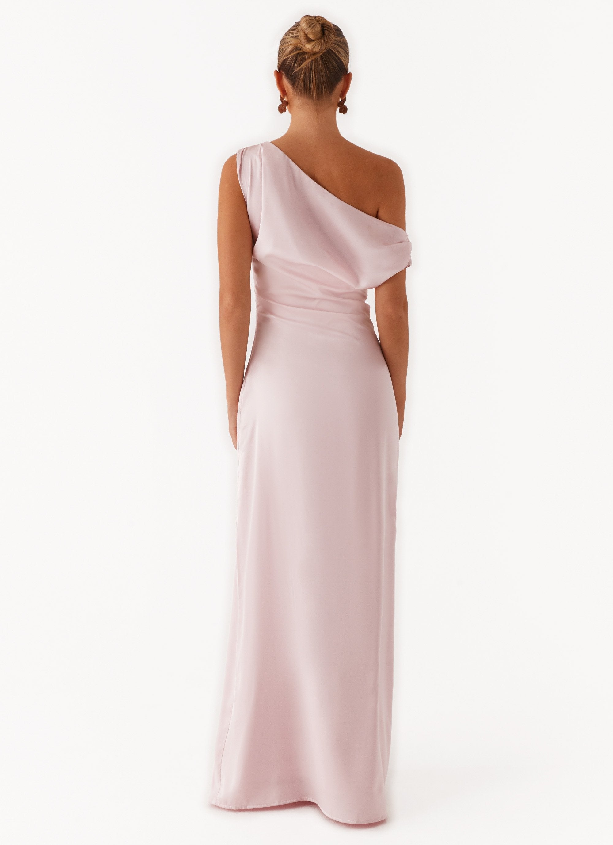 Elegant Pink Satin Maxi Dress with Heart of Glass Design - Perfect for Weddings, Parties & Special Occasions