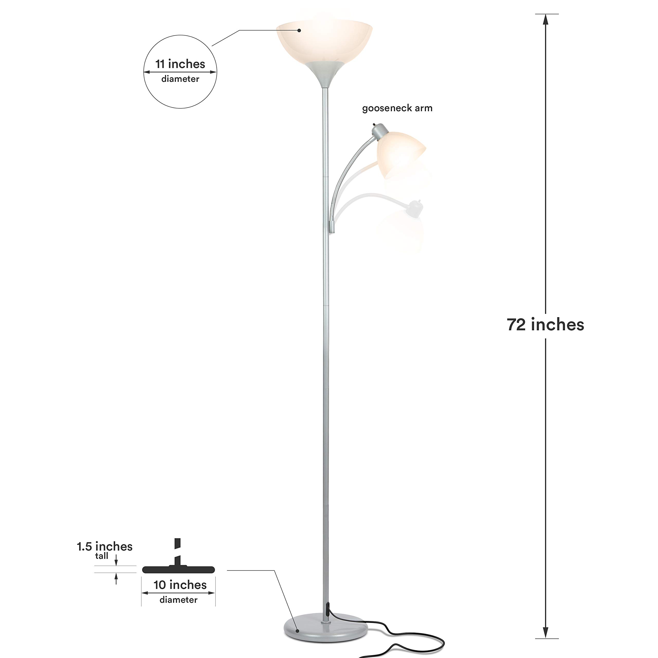Brightech Sky Dome Plus LED Floor Lamp - Super Bright Dimmable Torchiere Standing Lamp for Living Room, Bedroom & Office - Adjustable Reading Light with Silver Finish - Perfect for Night Reading, Home Decor & Workspace Lighting