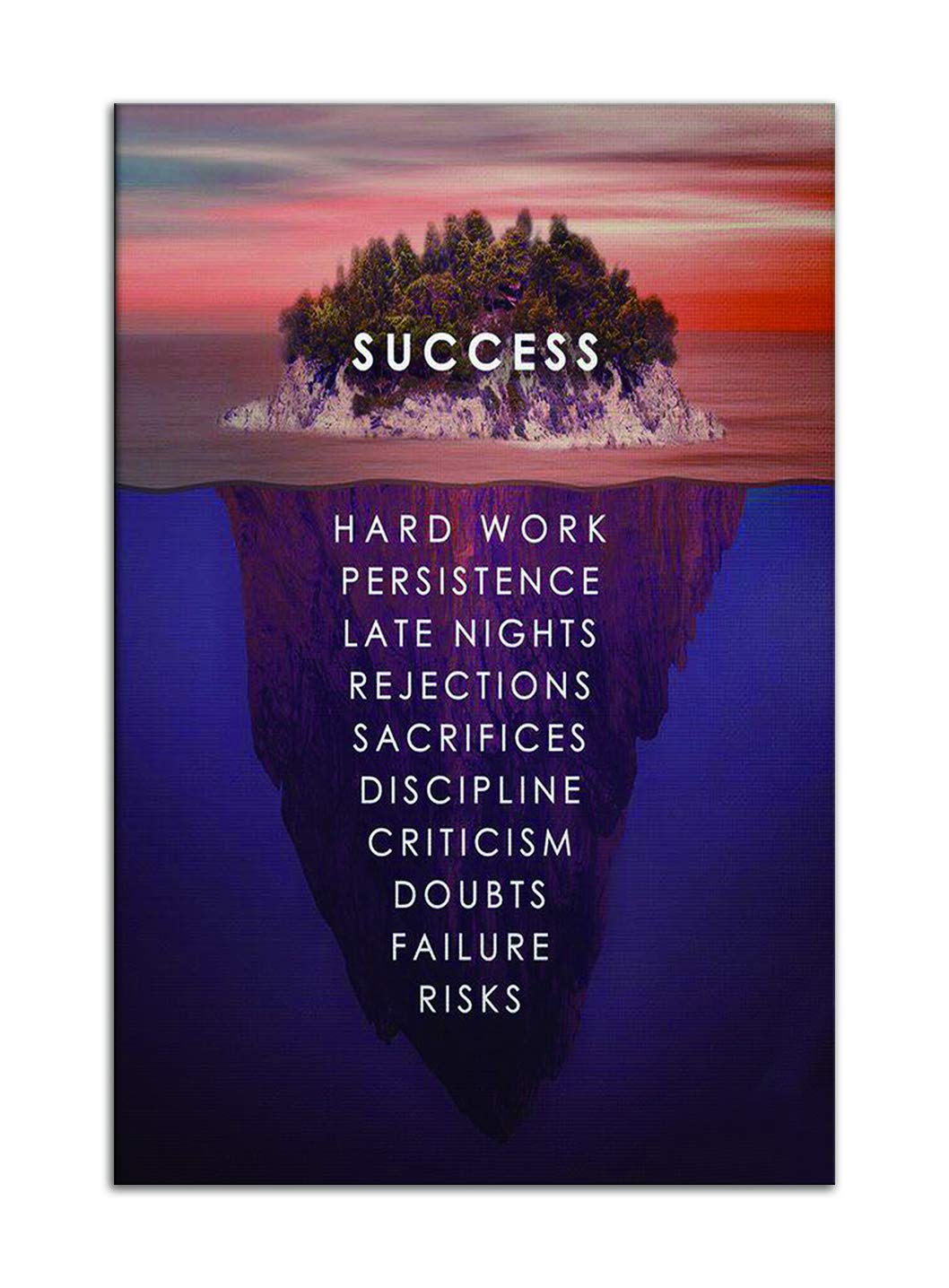 Success Inspirational Motivational Canvas Wall Art - Inspiring Quotes Painting for Home, Bedroom, Office Decor - Framed Ready to Hang Modern Success Island Poster - Perfect for Living Room Wall Decor & Office Motivation
