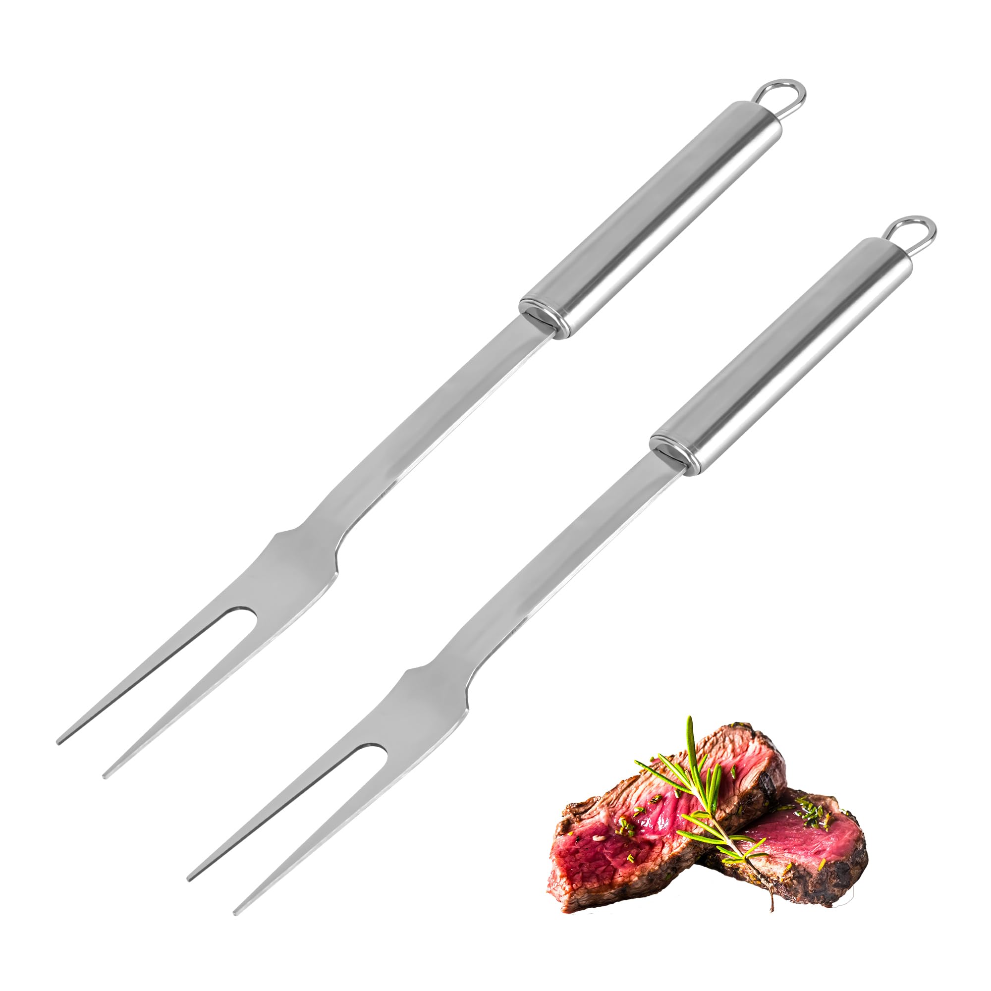 Premium 13-Inch Stainless Steel Meat Forks Set of 2 - Heavy Duty BBQ Forks for Grilling, Carving, Serving & Cooking - Perfect for Outdoor Barbecue, Camping & Kitchen Use