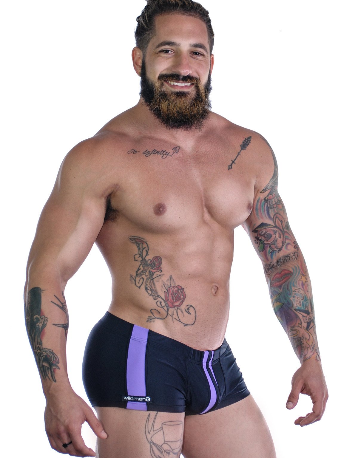 Wildmant Sportivo Square Cut Black & Purple - High-Performance Swimwear for Competitive Swimming & Beach Volleyball