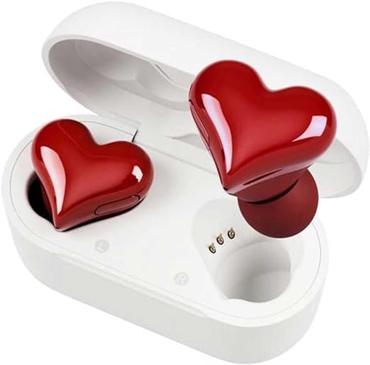Wireless Bluetooth Heart-Shaped Earbuds with Charging Case, Stereo Sound Quality - Perfect for Workouts, Sports & Travel (Red) - GGRR-4052 | Ideal Gift for Women & Men, Great for Gym, Running, Commuting and Daily Use