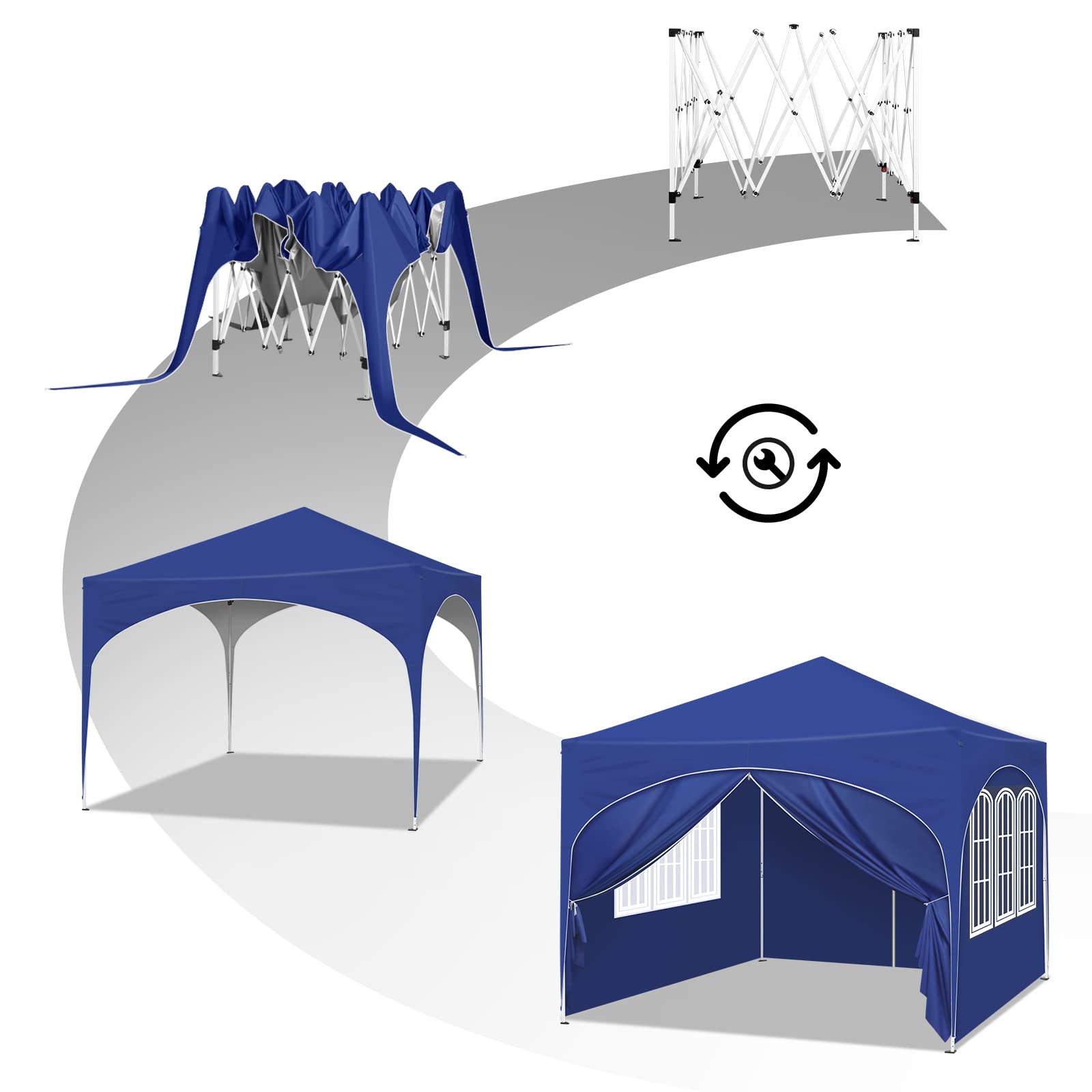 WOLTU 3x3m Pop Up Waterproof Gazebo for Garden, Adjustable Height with Side Panels, UV Protection & Carry Bag - Blue | Perfect for Outdoor Patio, Backyard, Picnic, and Camping Shelter