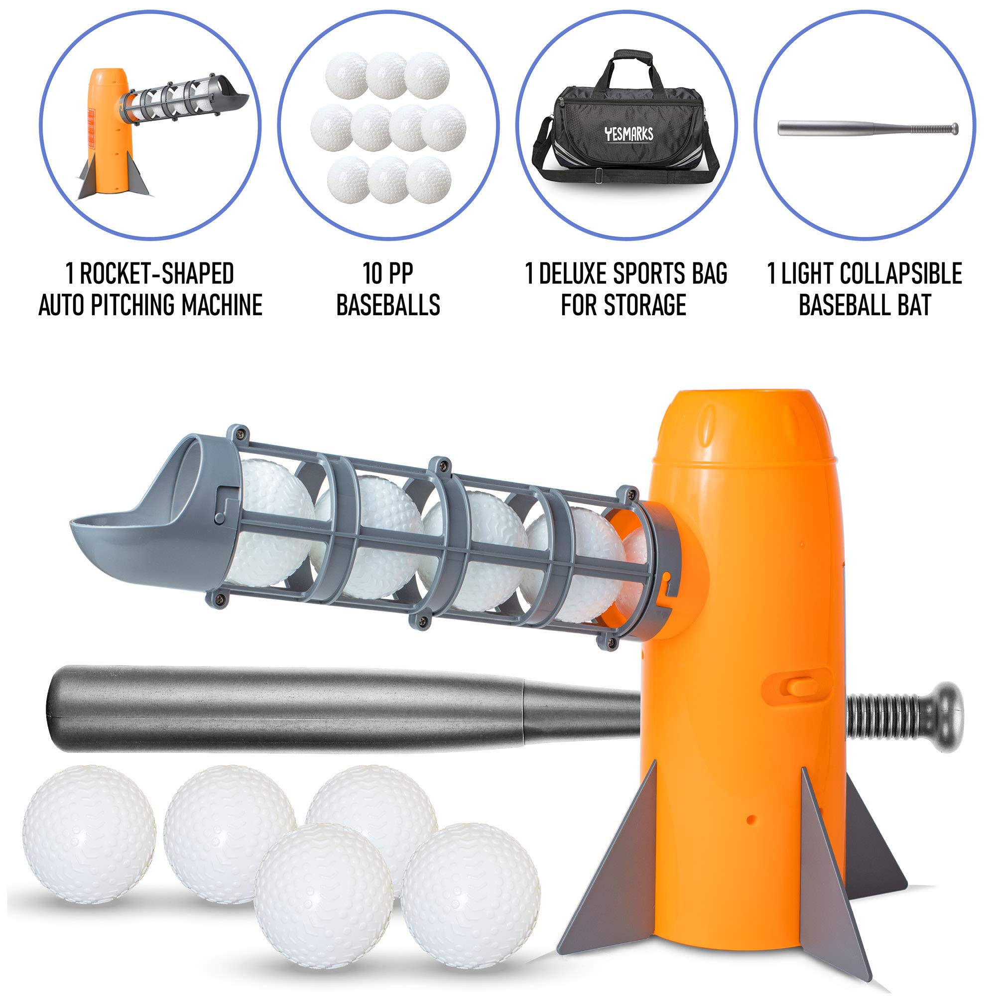 **Kids Baseball Pitching Machine - Automatic Batting Trainer with 10 Baseballs, Bat & Carry Bag | Outdoor Sports Training Equipment for Youth | Perfect for Backyard Practice & Team Drills**