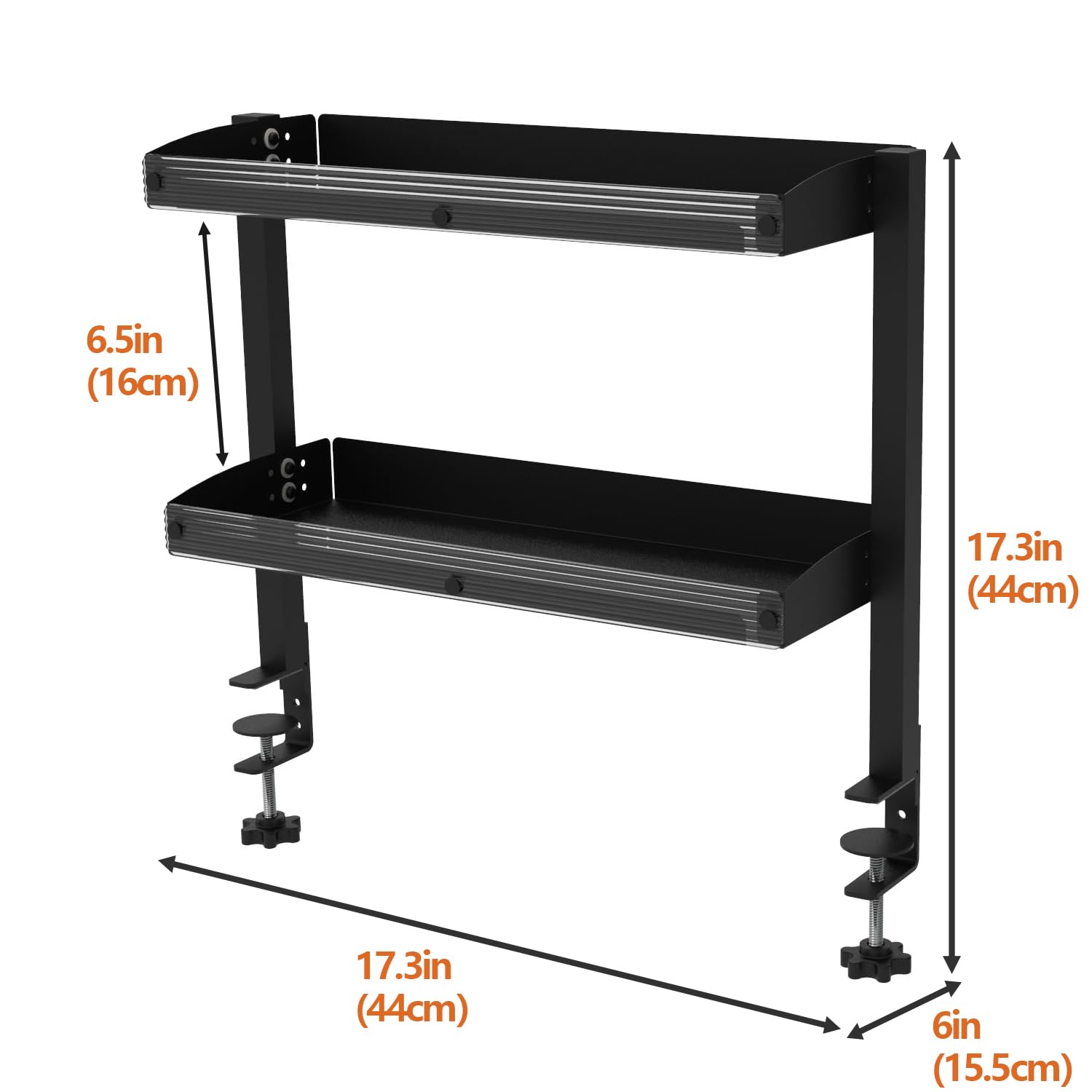 Clamp-On Desk Shelf Organizer - Adjustable Under Desk Storage Shelf for Gaming, Office & Home Workspace - Black Desk Extender Side Table with Sturdy Clamp - Perfect for PC Setup, Monitor Stand & Desk Organization Accessories