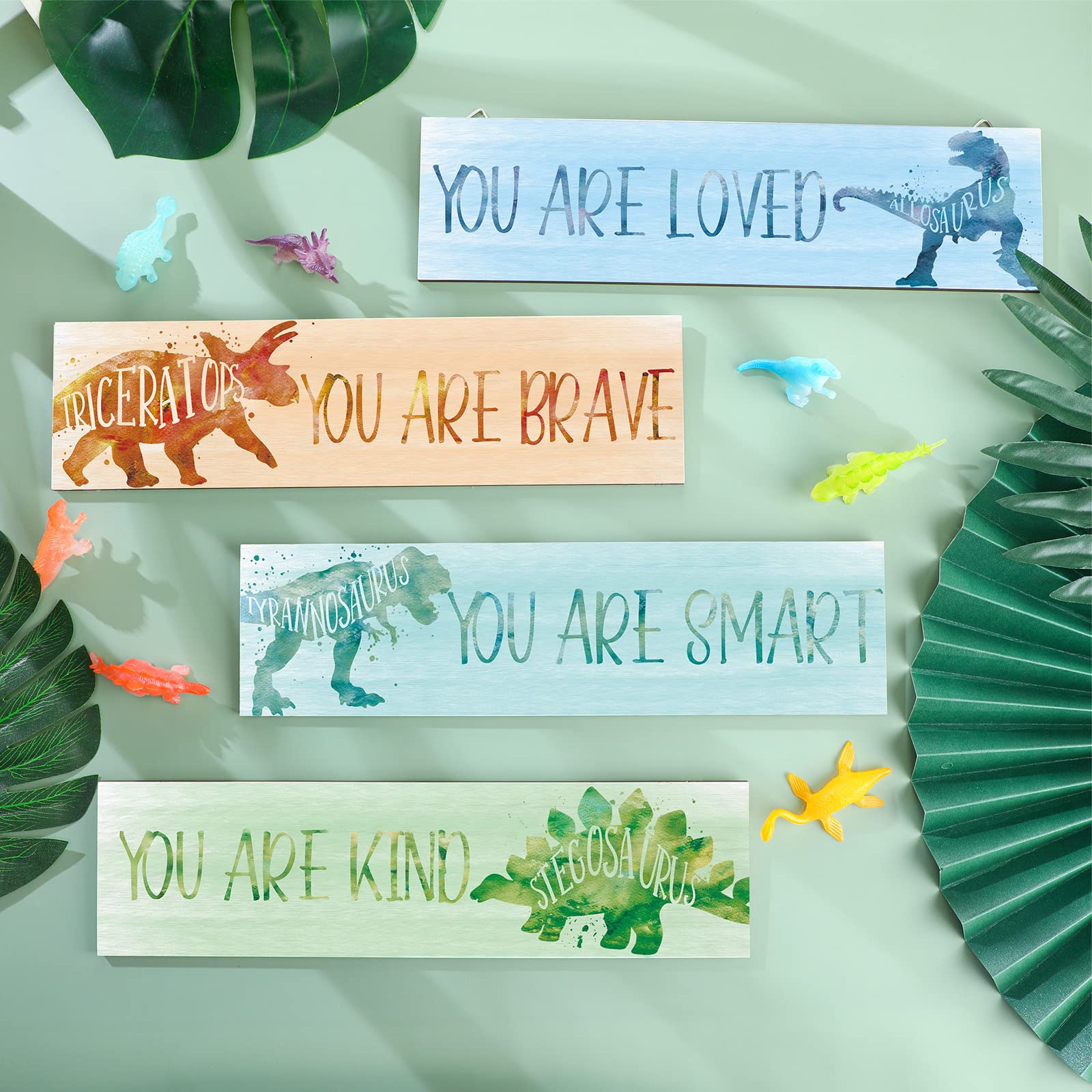 Dinosaur Wall Art Decor for Kids - 4 Pcs Inspirational Dinosaur Posters for Boys Room, Nursery & Classroom (12x3 Inch) - Perfect for Bedroom Decor, Playroom & Learning Spaces