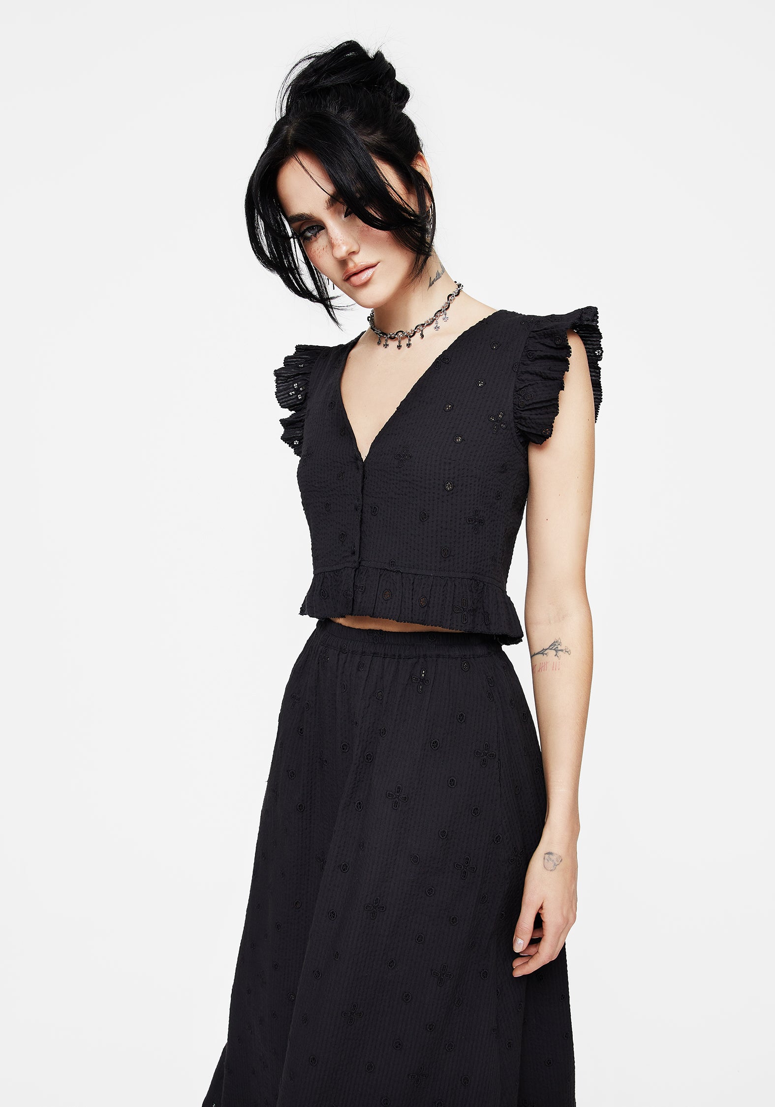 Crux Embroidered Button Up Sleeveless Blouse for Women - Elegant Summer Top for Office, Date Night & Casual Outings