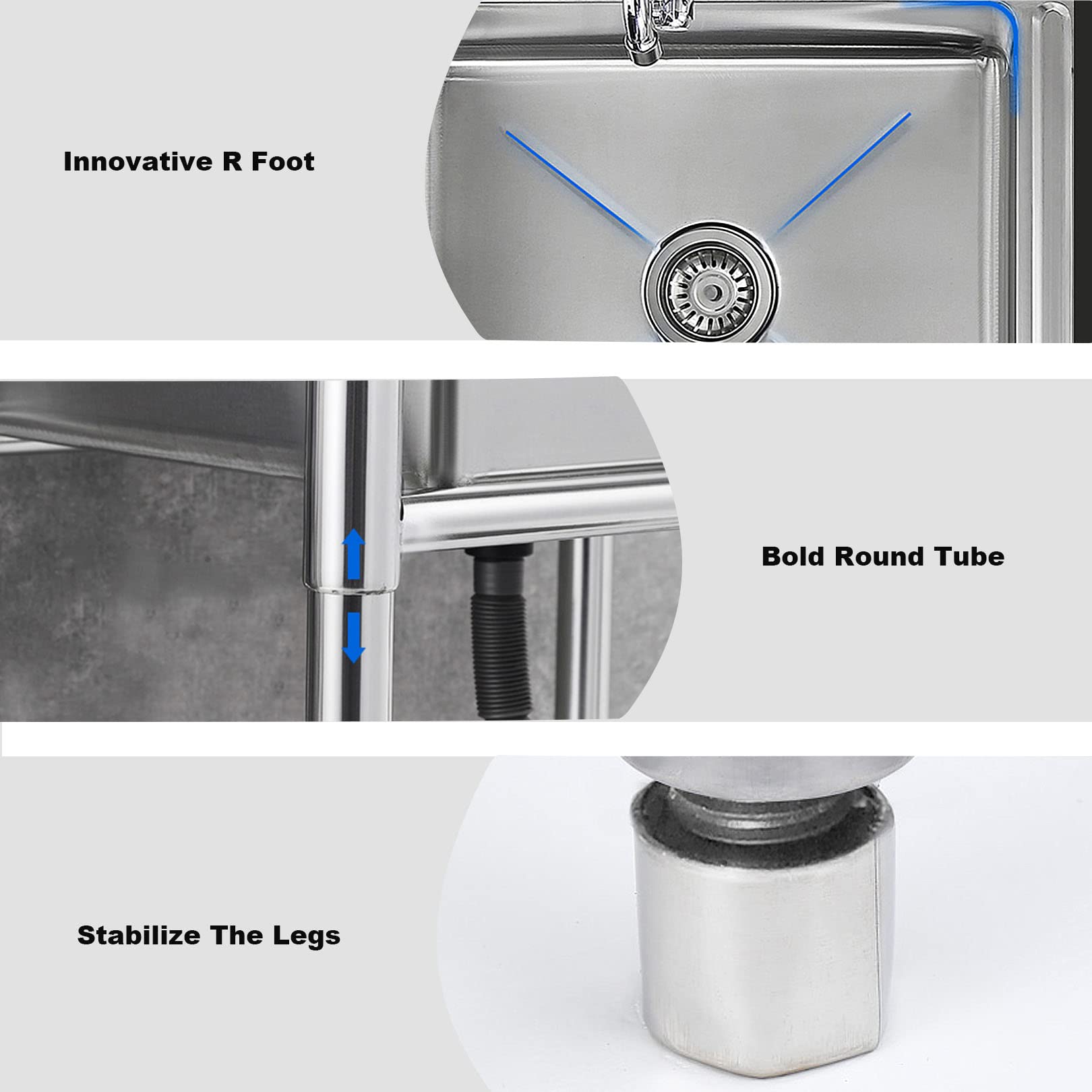 Premium 304 Stainless Steel Commercial Kitchen Sink with Faucet - Heavy Duty Free Standing Single Bowl Design with Strainer & Drain Pipe - Ideal for Restaurants, Food Trucks & Catering Businesses