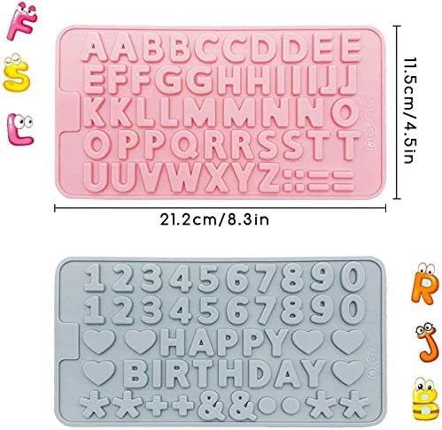 LEGACYCART 2-Piece Alphabet & Number Chocolate Molds Set - Happy Birthday Symbols, Heart Shapes for Cake Decorating, Candy, Fondant, Biscuit & Gummy Desserts | Perfect for DIY Baking, Party Treats & Holiday Desserts