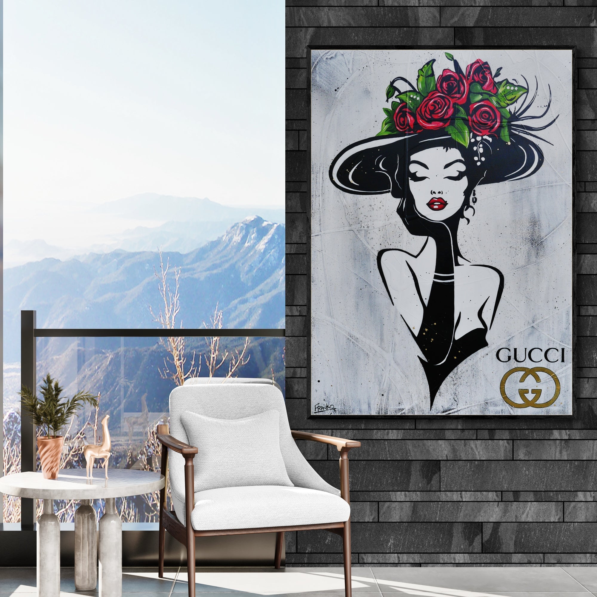 100cm x 140cm Modern Textured Urban Pop Art Canvas Painting - Roses Inc. Wall Decor for Living Room, Bedroom & Office