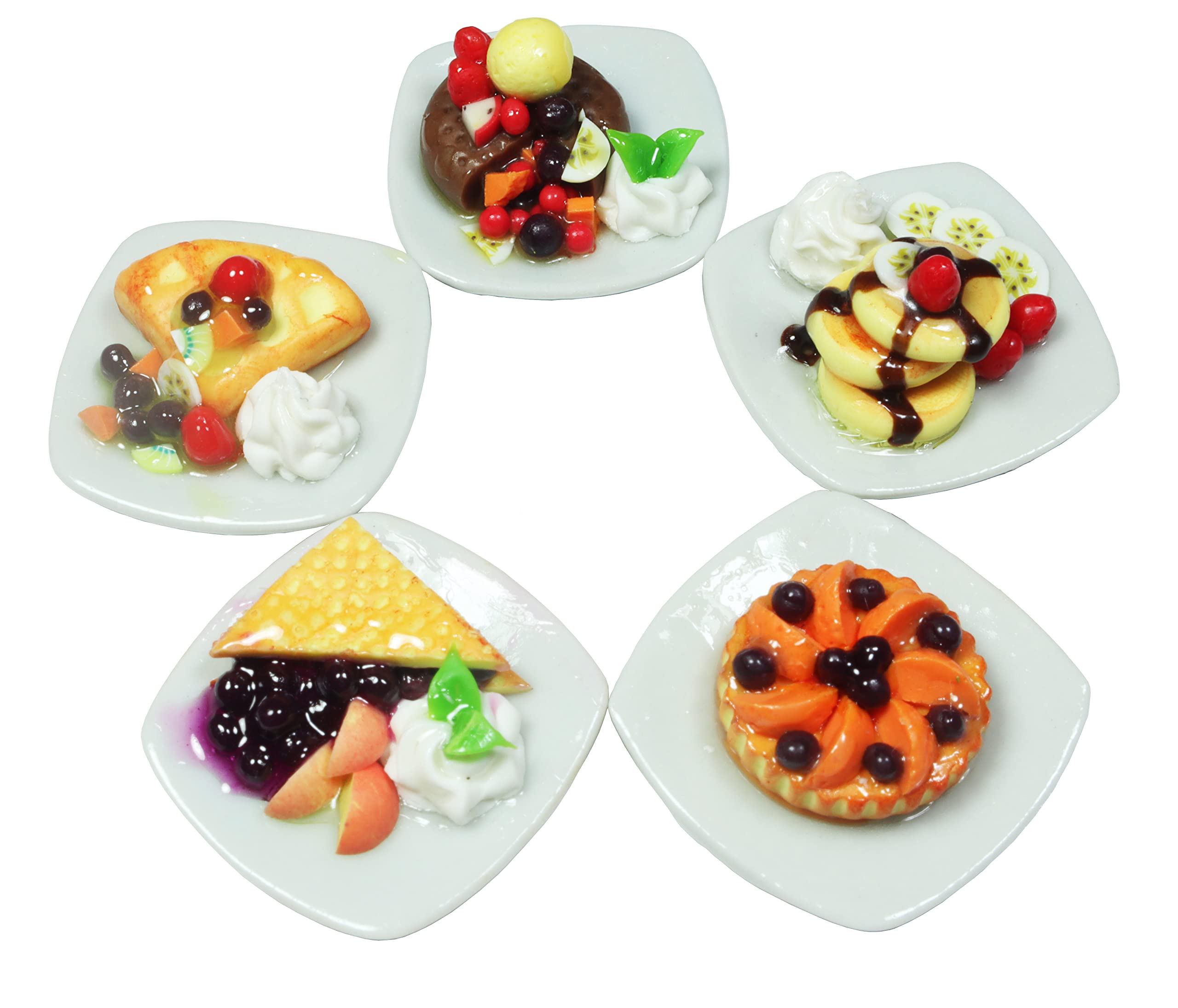 Handmade Miniature Pancakes, Pies & Waffles - 5-Piece Dollhouse Food Set for Tiny Kitchen & Miniature Scenes | Perfect for Dollhouse Accessories, Fairy Gardens & DIY Crafts