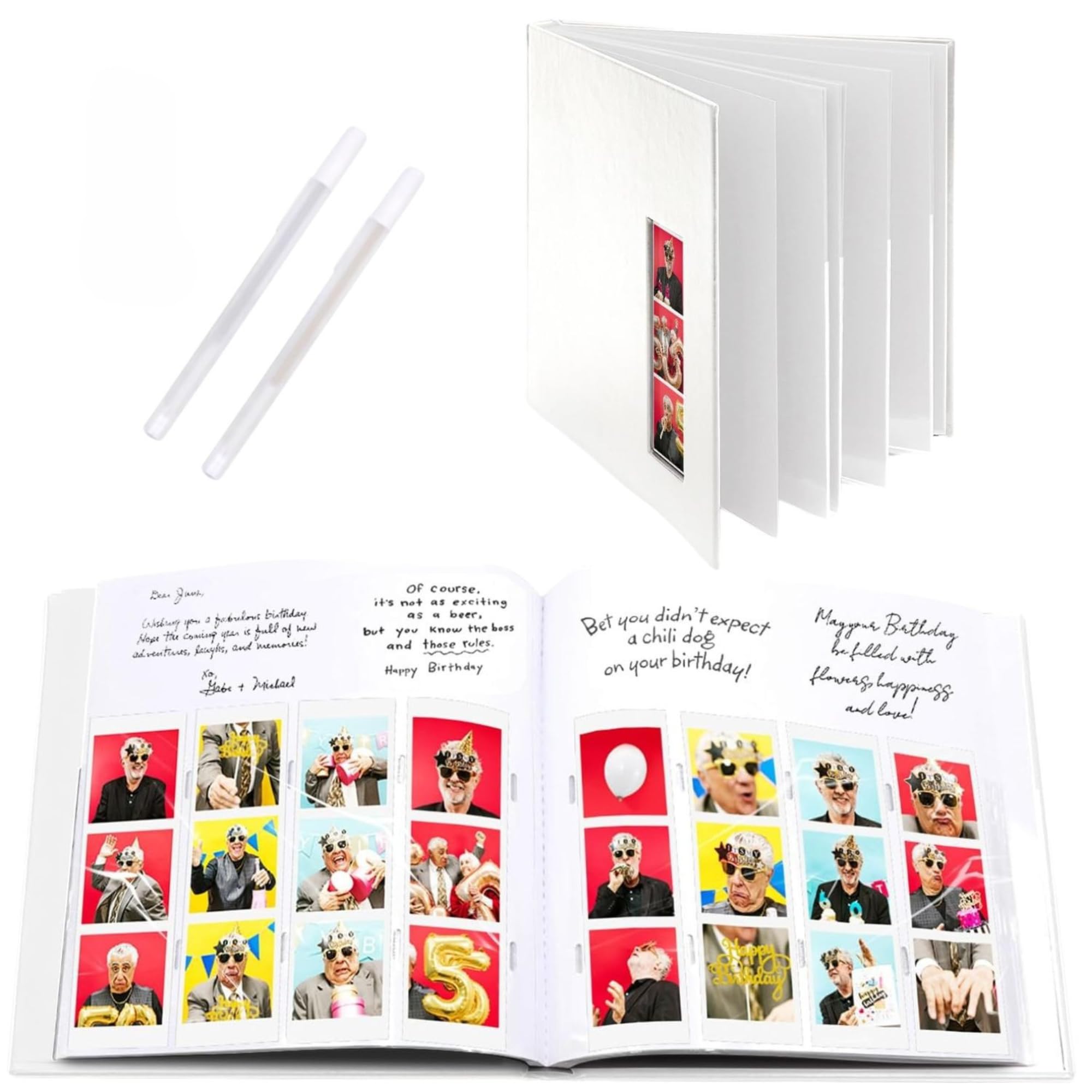 PBF Photo Booth Guest Book Album (1 Pack) - White Cover with Plastic Sleeves & 2x6 Clear Picture Inserts - Perfect for Weddings, Baby Showers & Memory Keeping - Scrapbook for Photo Strips & Special Events