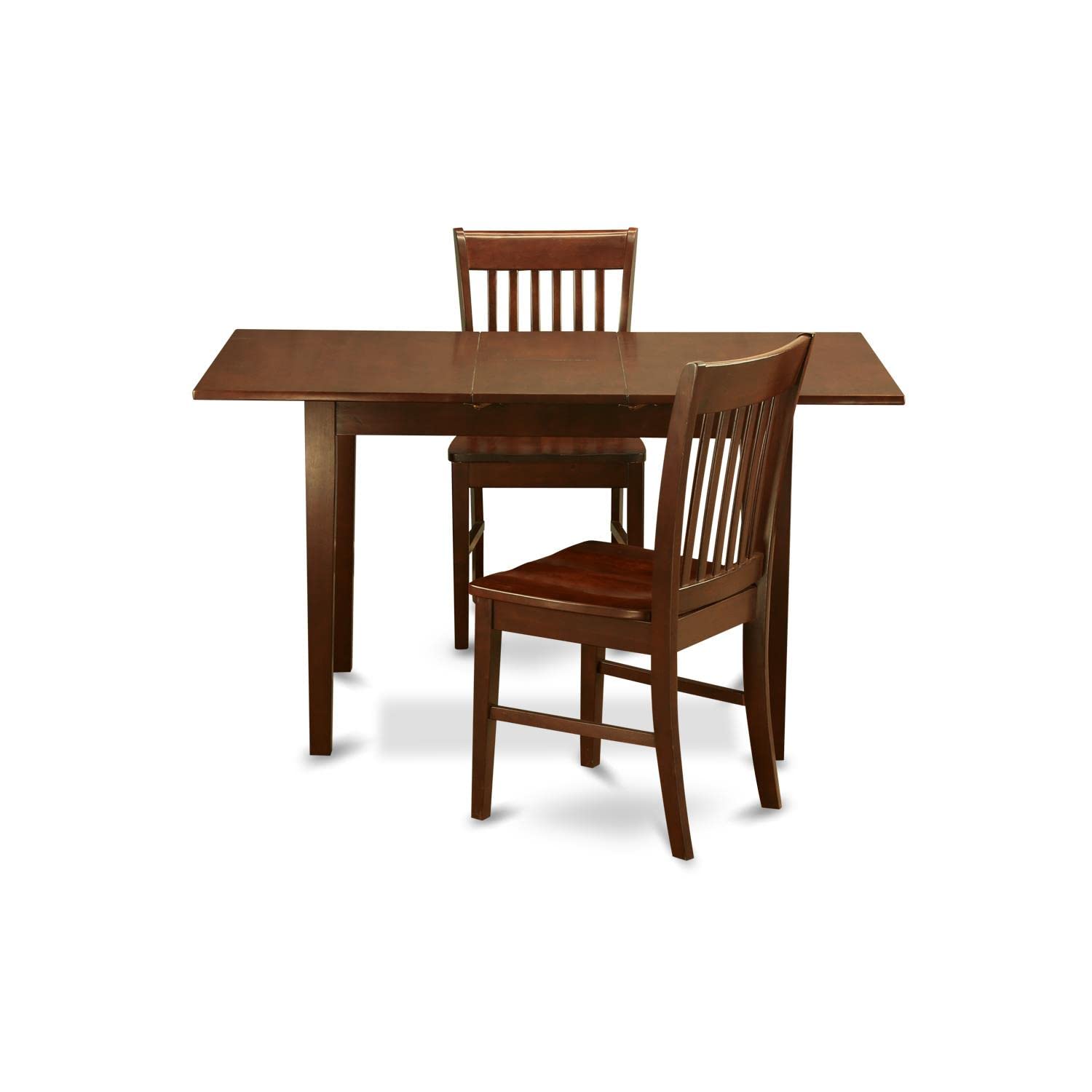 East West Furniture Norfolk 3-Piece Dining Set with Extendable Butterfly Leaf Table (32x54 Inches) & 2 Chairs - Solid Mahogany Wood Kitchen Furniture for Small Spaces | Perfect for Breakfast Nook, Apartment Dining, and Cozy Family Meals