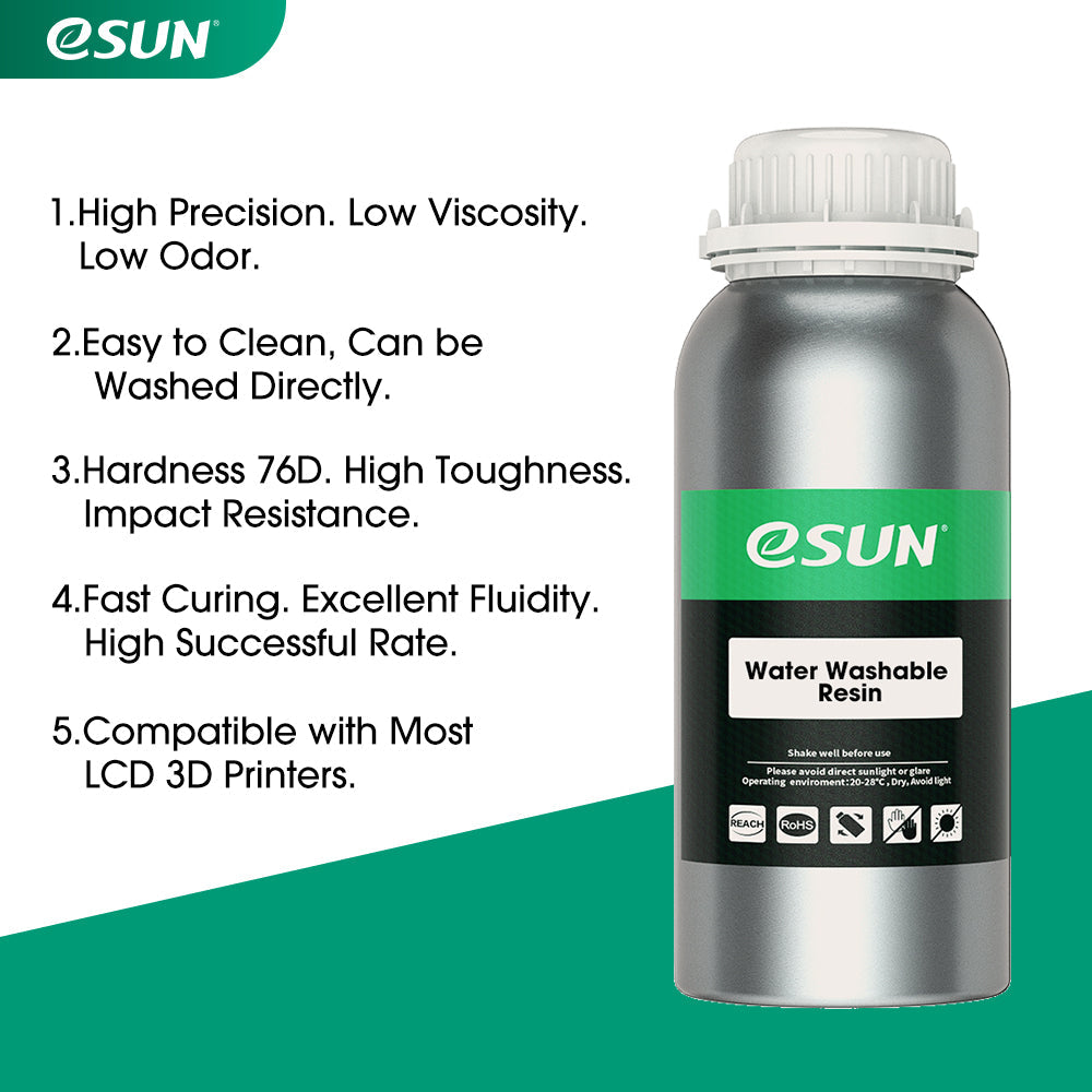 ESUN Water Washable Resin 500g - High-Quality LCD 3D Printer Resin, Fast Curing & Low Odor (Multiple Colors) - Perfect for Miniatures, Jewelry, and Dental Models