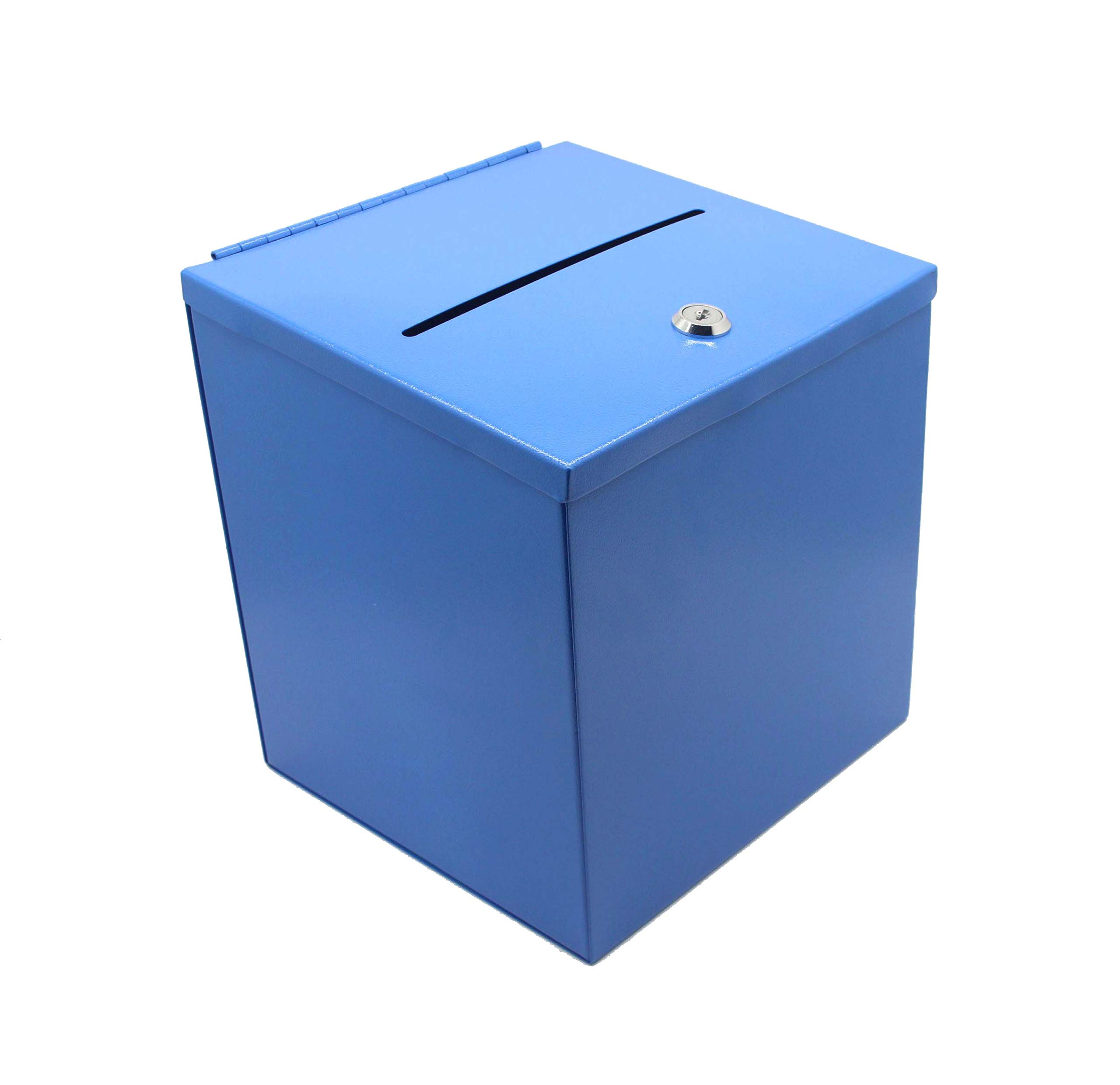 FixtureDisplays® Set of 2 Blue Metal Donation Boxes & Suggestion Boxes - Heavy Duty Lockable Collection Box for Churches, Schools, Offices & Community Events (10918-BLUE)