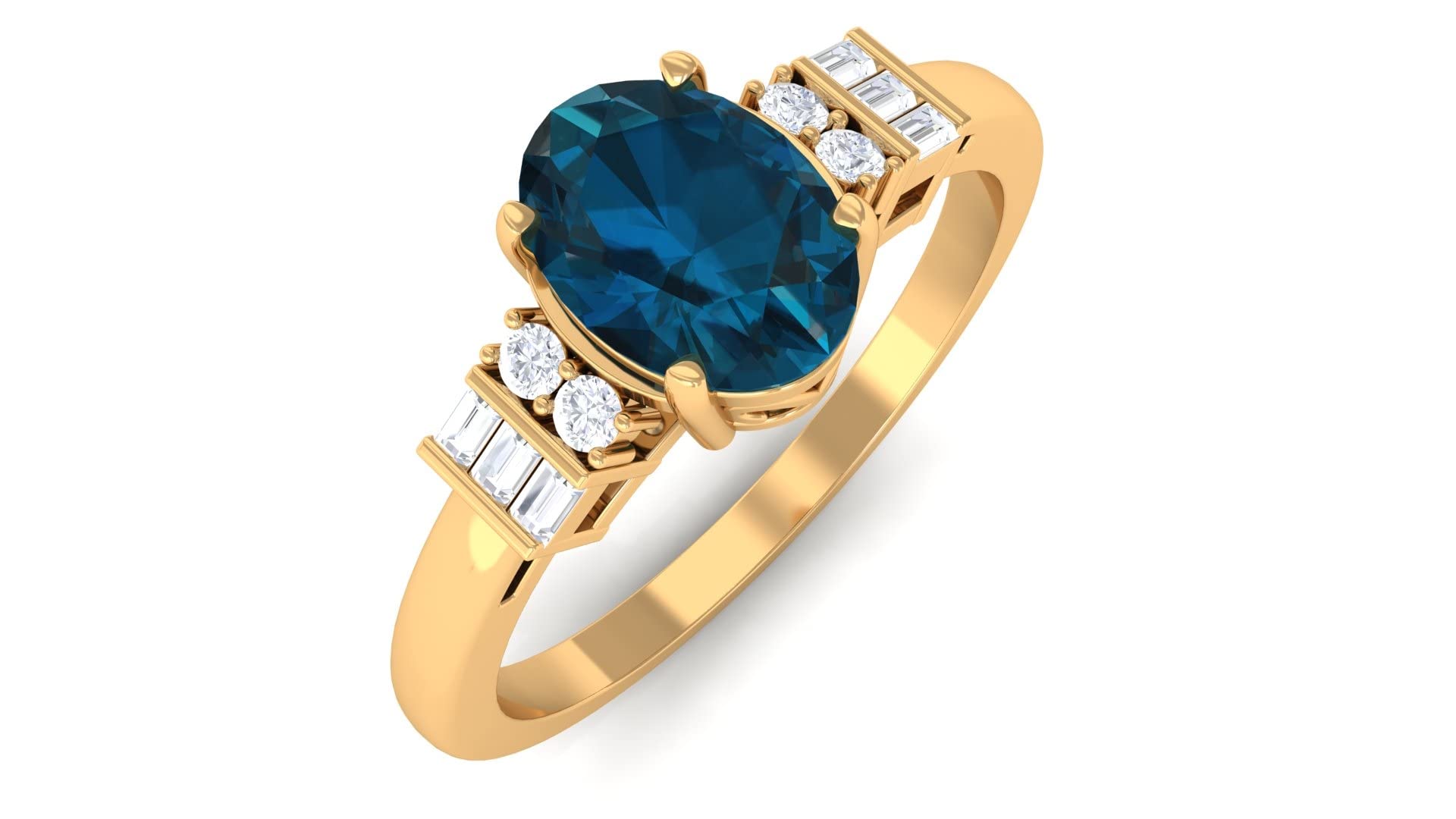 Elegant 14K Solid Gold Oval London Blue Topaz & Diamond Accent Ring for Women | Perfect for Engagement, Anniversary & Special Occasions