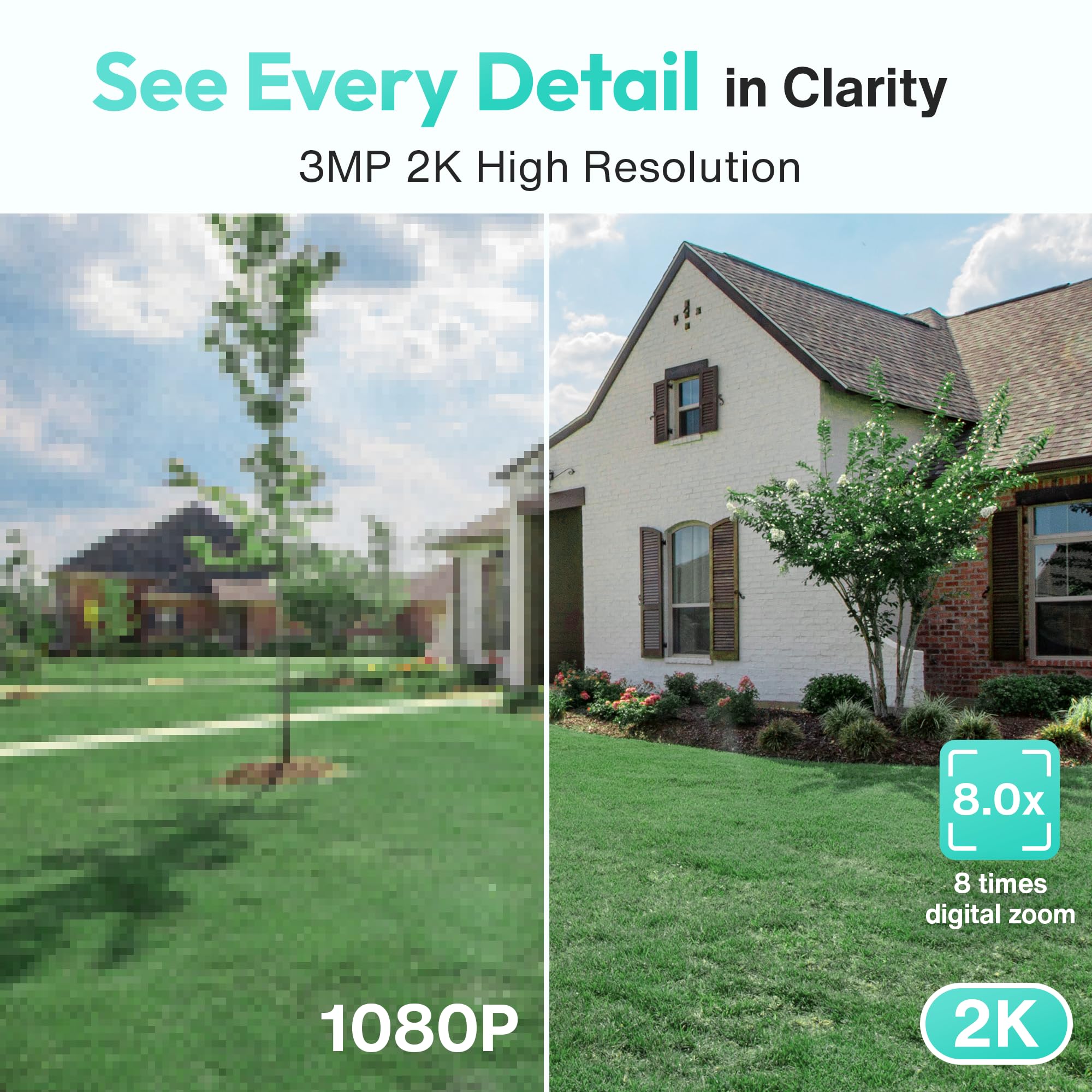 BOTSLAB 2K Solar Security Camera Wireless Outdoor - 360° PTZ Surveillance Camera with Color Night Vision, AI & PIR Motion Detection, 2-Way Audio, 2.4G WiFi, IP65, Alexa & Google Home Compatible - Ideal for Home Security, Backyard Monitoring, and Business Property Protection
