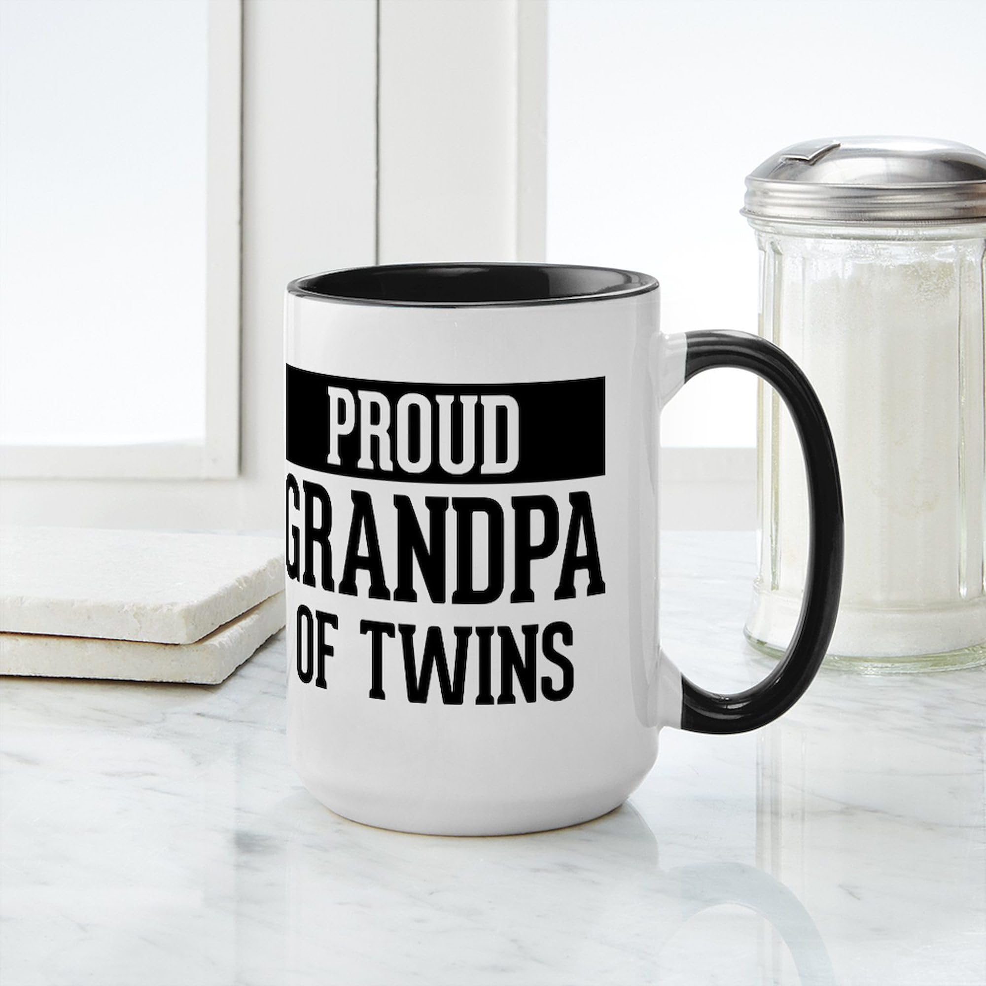 Proud Grandpa of Twins 15 oz Ceramic Coffee Mug (444ml) - Perfect for Coffee, Tea & Hot Drinks - Great Gift for Grandparents & Twin Celebrations