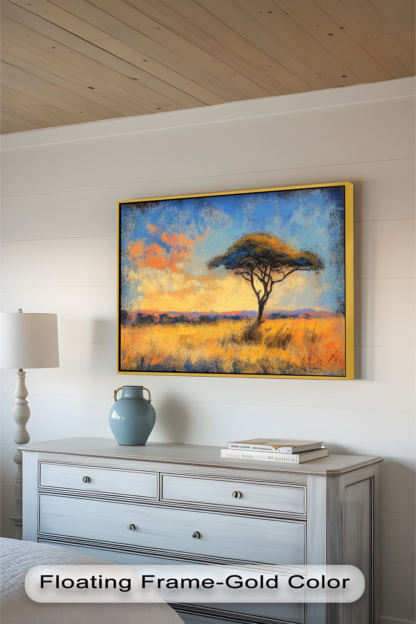 African Savannah Tree Wall Art - Handmade Landscape Oil Painting for Living Room & Bedroom Decor