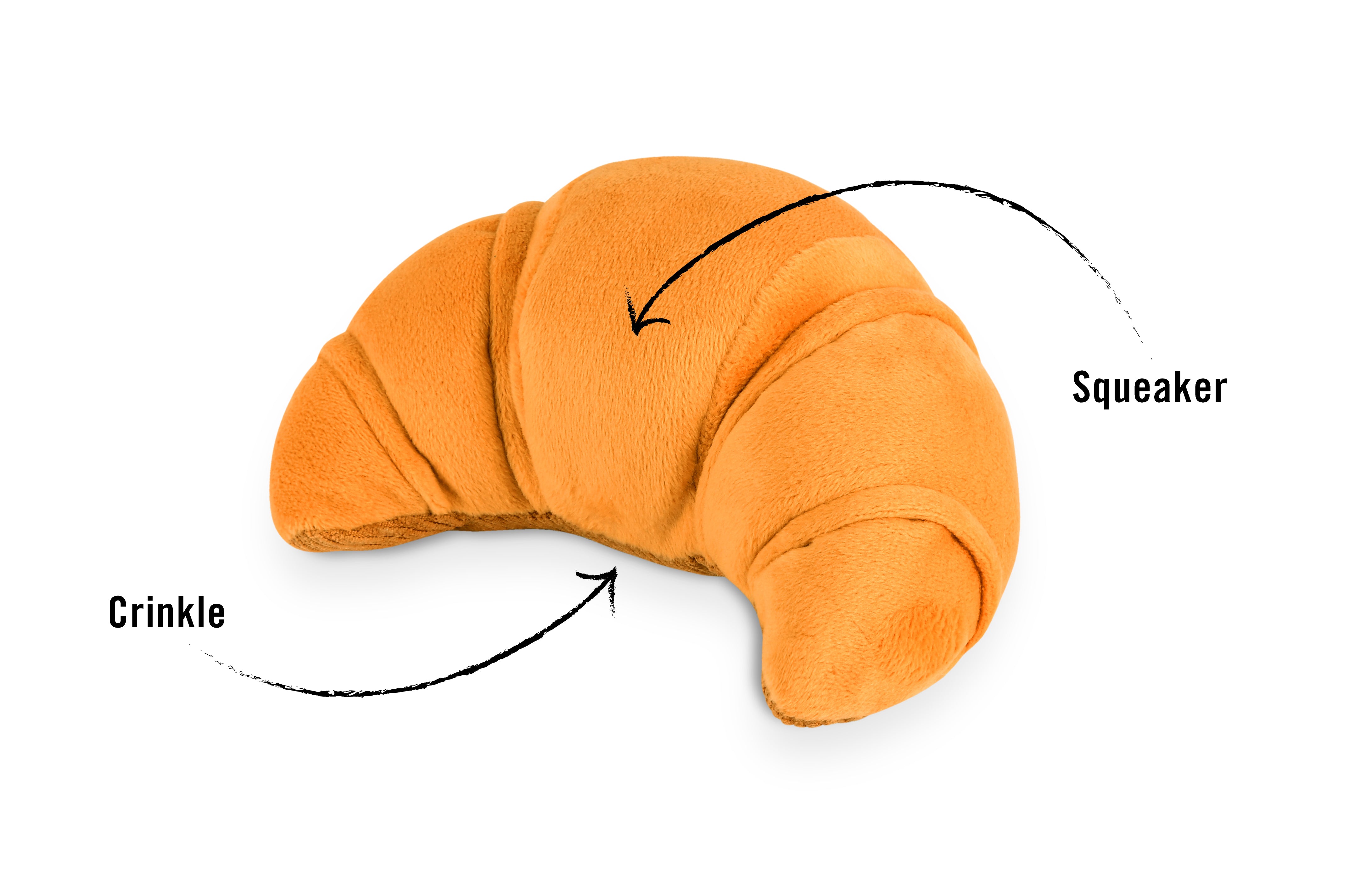 Croissant Plush Dog Toy - Barking Brunch™ Collection by Pet P.L.A.Y. | Soft & Durable Chew Toy for Small & Medium Dogs | Perfect for Playtime, Training & Cuddling