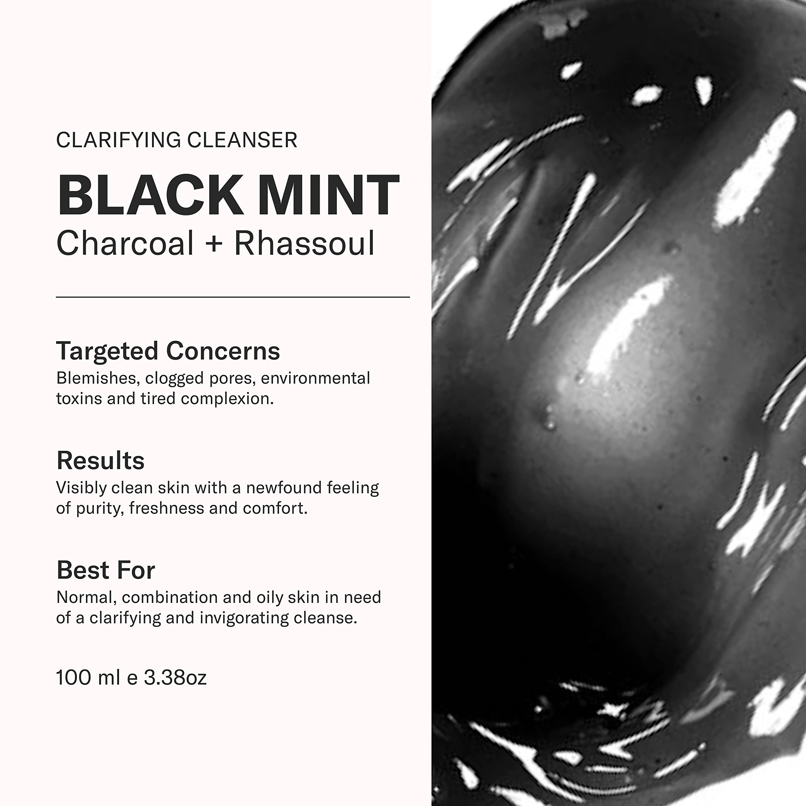Odacité Black Mint Activated Charcoal & Rhassoul Clay Facial Cleanser - Deep Cleansing Foam Face Wash for Oily & Acne-Prone Skin - Gentle Exfoliating & Oil Control - 3.38 fl oz | Perfect for Daily Skincare Routine & Travel Size