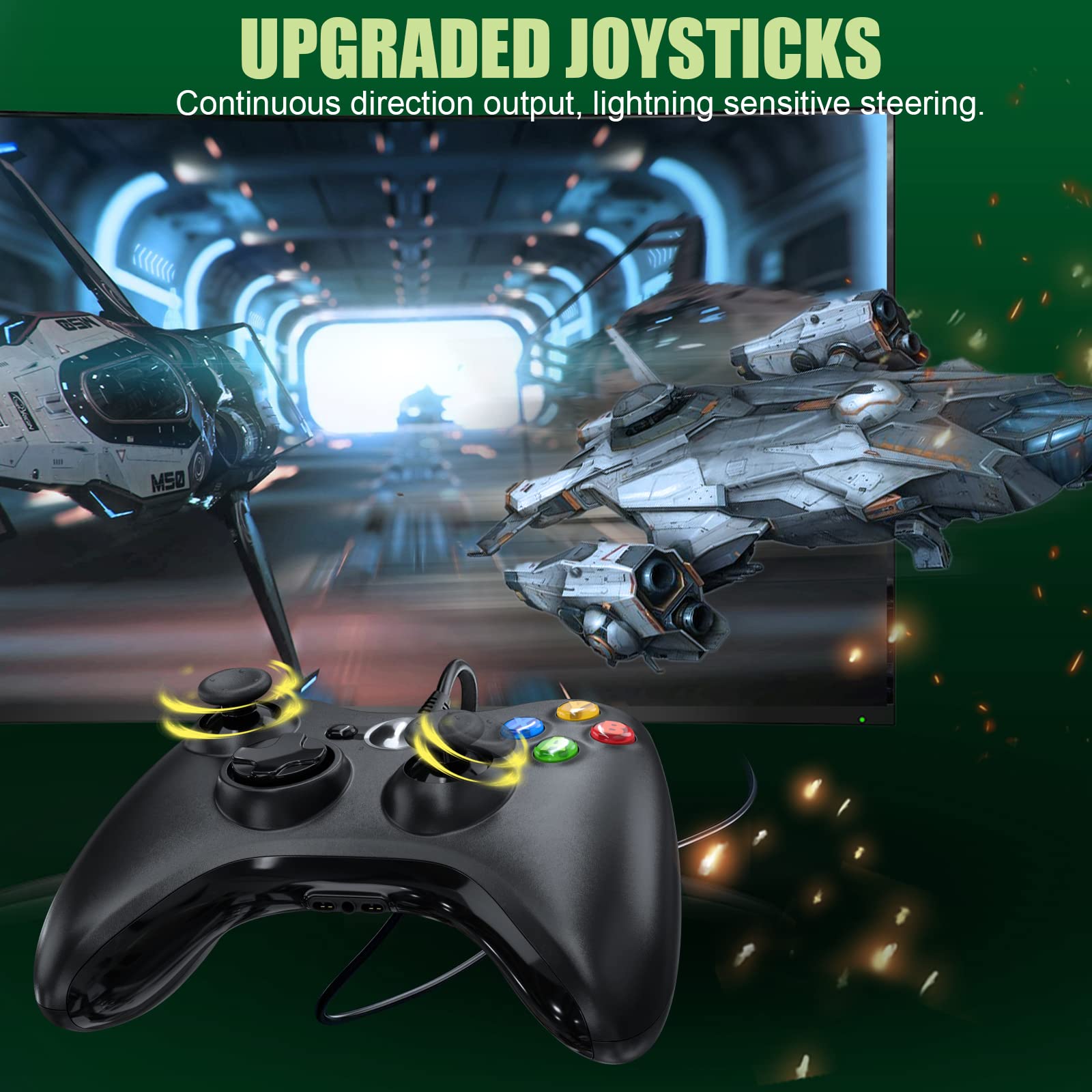 Xbox 360 & PC Wired USB Controller - Compatible with Windows 10/8/7/XP - Ergonomic Gamepad Joystick for Gaming, Streaming & Retro Gaming Sessions