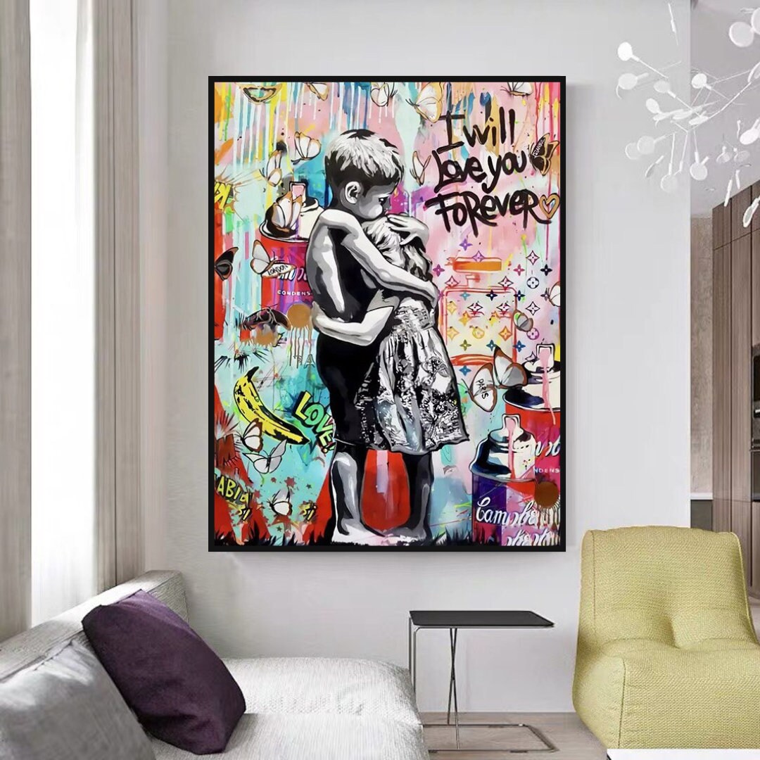 Banksy 'I Will Love You Forever' Canvas Wall Art - Unique Street Art Decor for Living Room, Bedroom & Office
