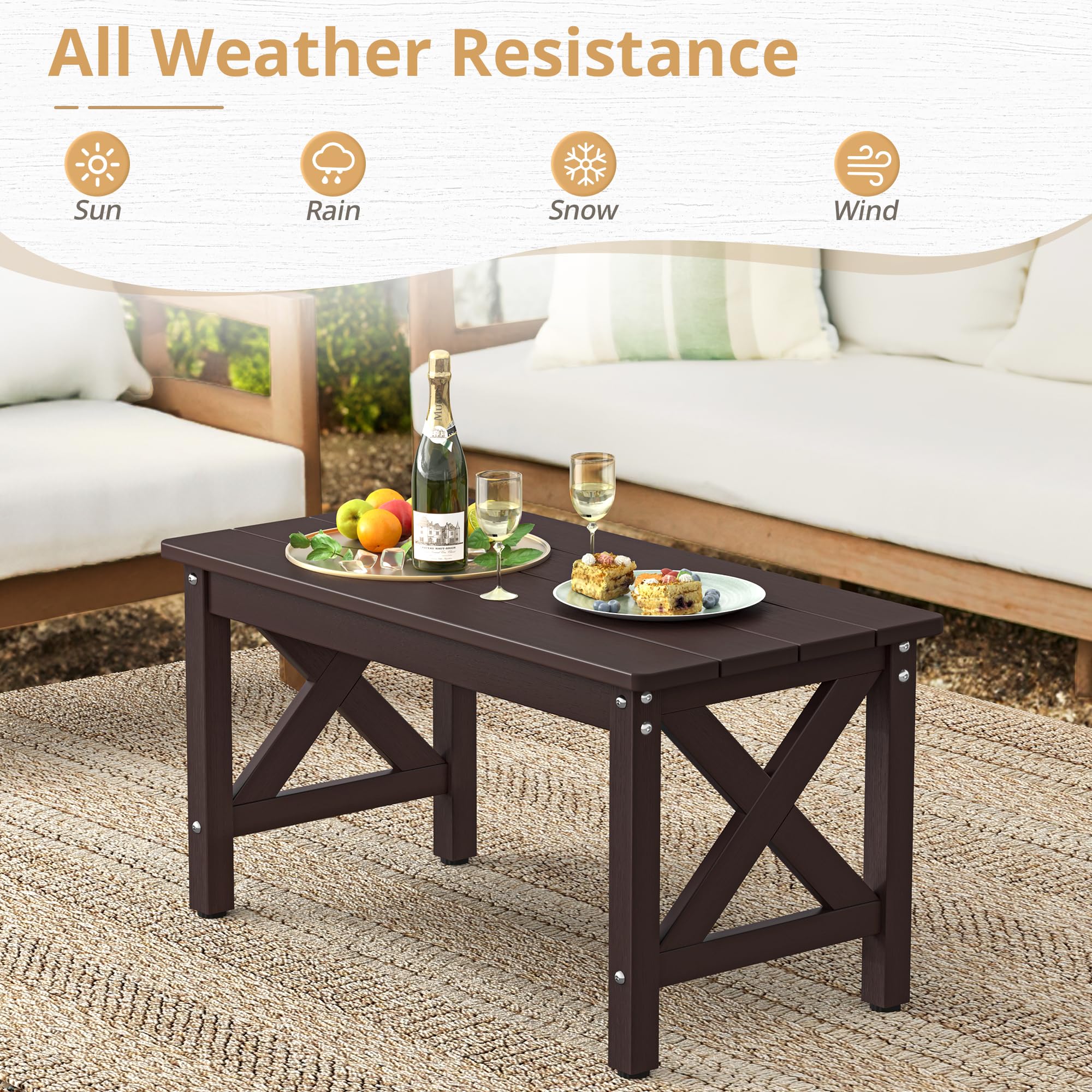 LUE BONA Outdoor Coffee Table for Patio - Rectangle HDPS All-Weather Espresso Patio Furniture - Perfect for Deck, Porch, Lawn & Garden Relaxation