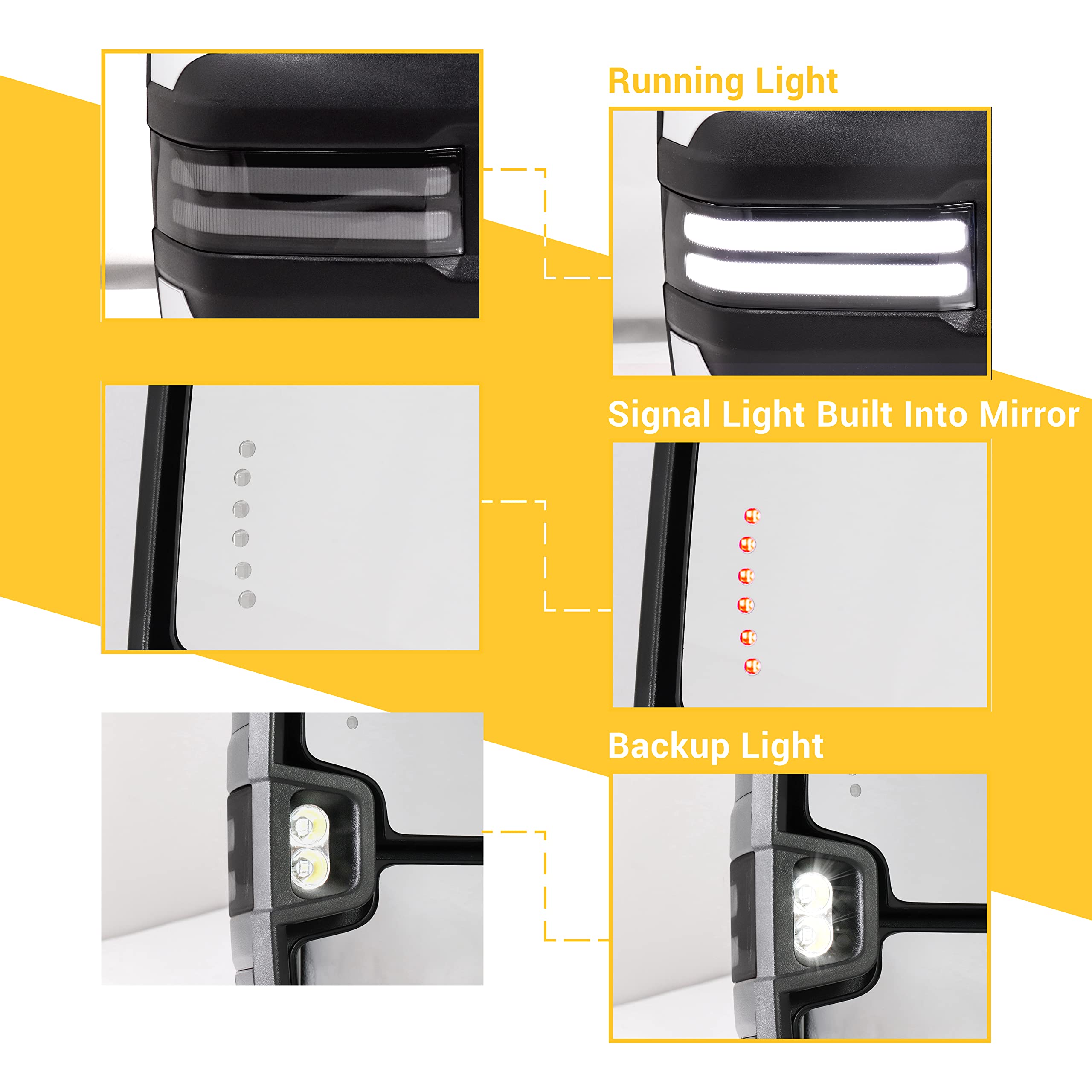 Sanooer Painted White Towing Mirrors with Dynamic Turn Signal & Heated Glass - Compatible with 2014-2018 Chevy Silverado & GMC Sierra Trucks - Perfect for Enhanced Visibility & Safe Towing