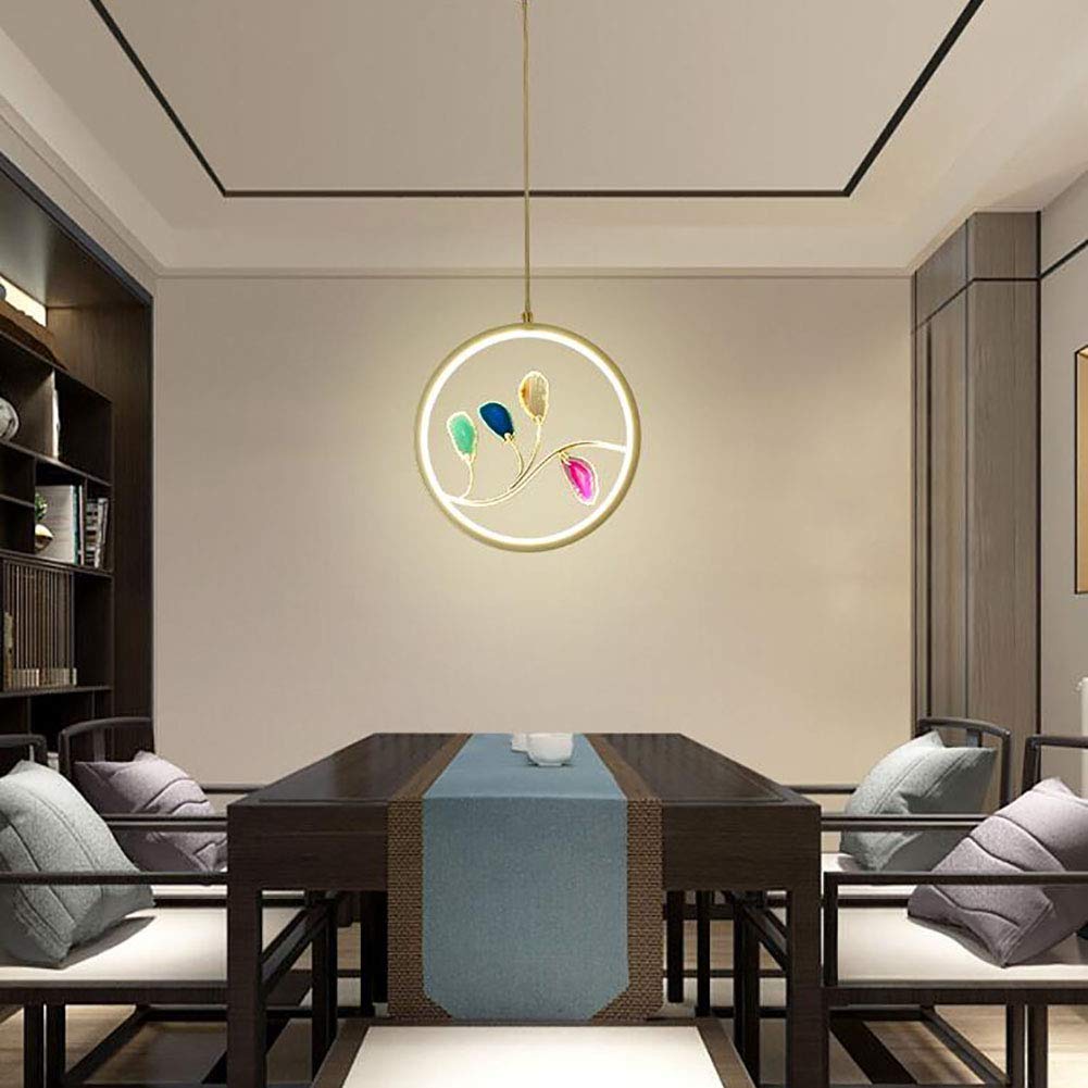 Modern LED Round Chandelier - Adjustable Height Blue Agate Pendant Light with Built-in Light Source for Bedroom, Living Room & Dining Room | Elegant Ceiling Lighting Fixture for Home Decor