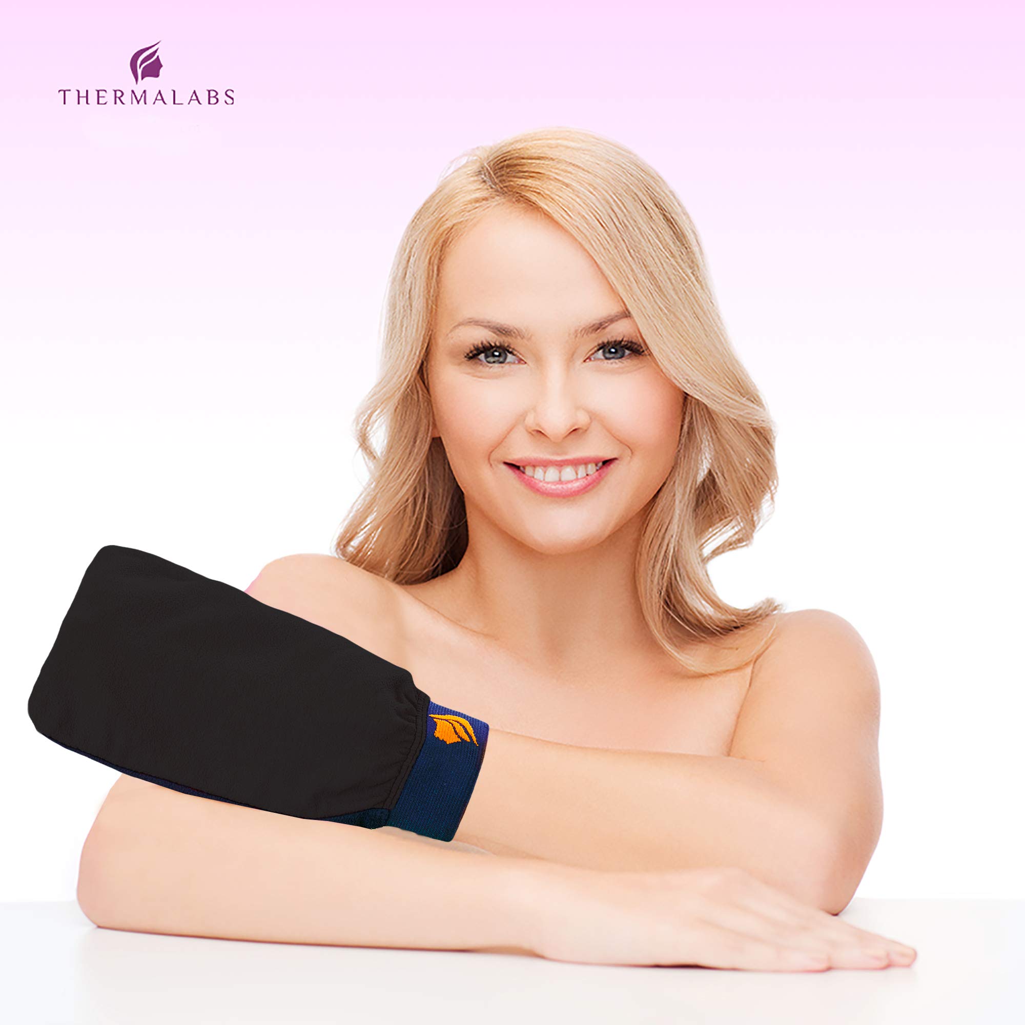 Premium Body Exfoliating Gloves for Dead Skin Removal - Self Tan Eraser & Spa Scrub Mitts - Bath & Shower Exfoliator for Smooth Skin - Ideal for Home Spa, Self-Care Routine & Post-Tanning Care (Black)