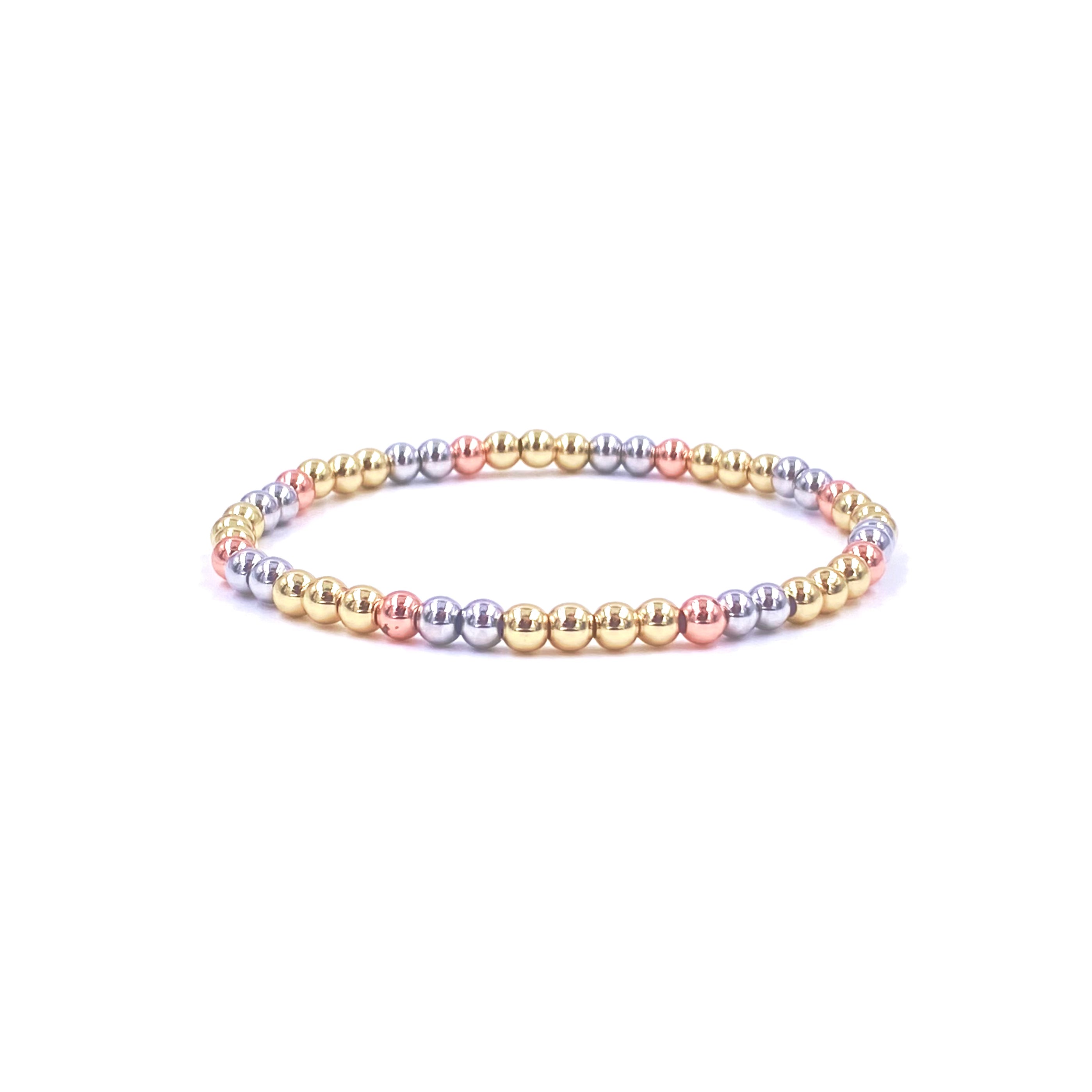 Ashley Gold Stainless Steel Tri-Colored Stretch Beaded Bracelet for Women - Trendy Fashion Jewelry Gift for Party, Wedding & Everyday Wear