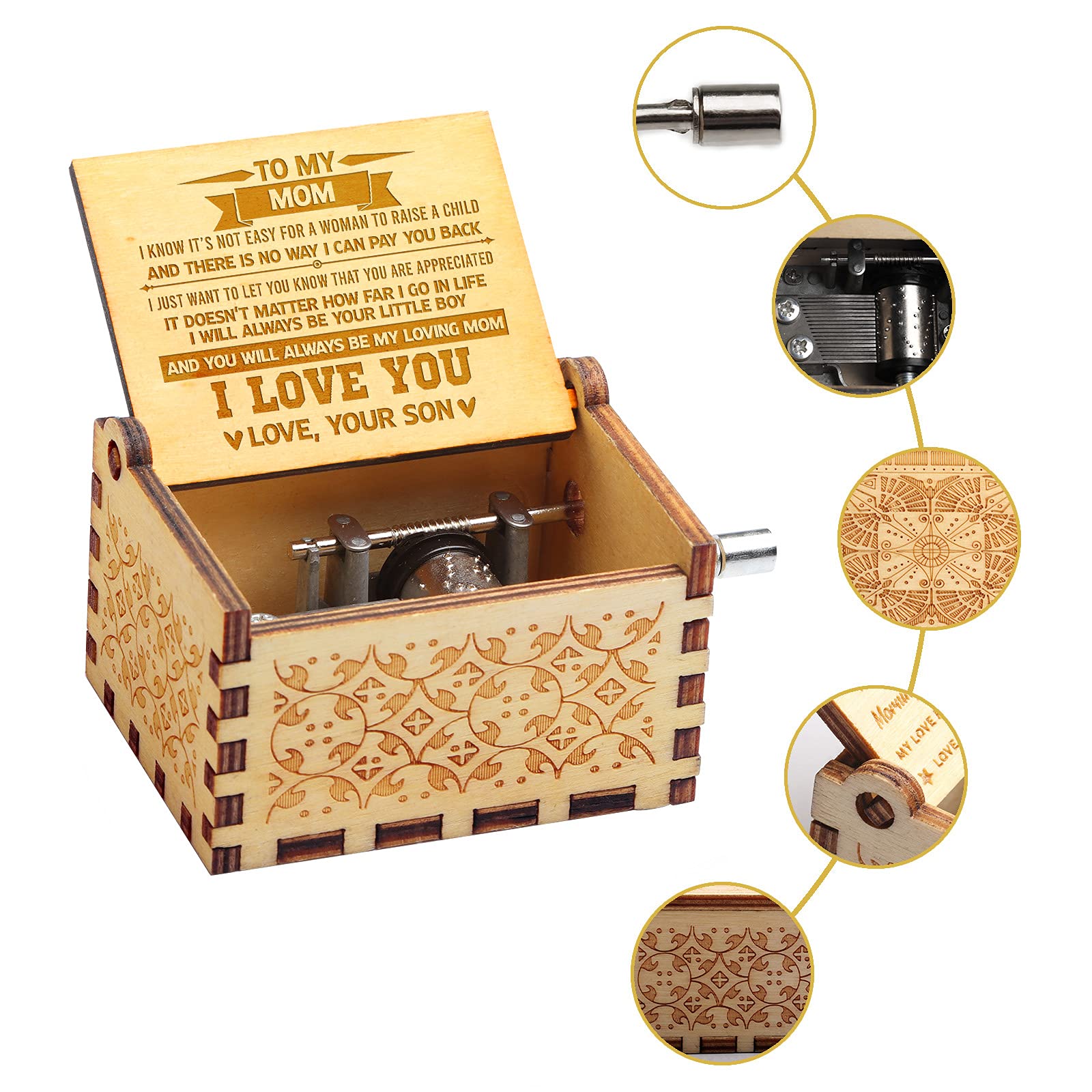Wooden Music Box Gift for Mom - Birthday, Mother's Day & Anniversary - Perfect for Daughter & Son Gifts