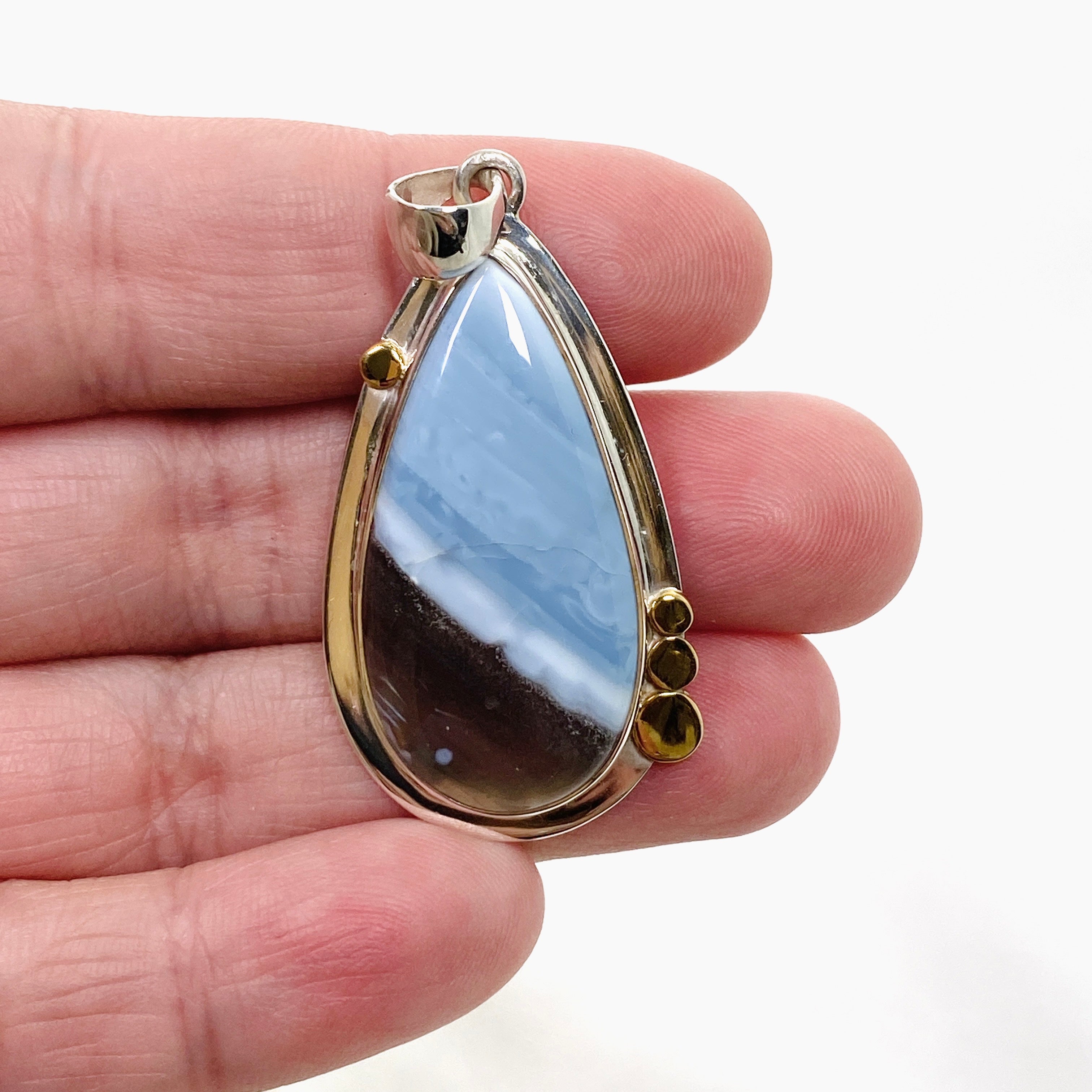 Blue Owhyee Opal Teardrop Cabochon Pendant with Brass Details KPGJ4649 - Handmade Boho Jewelry for Women, Perfect for Everyday Wear & Special Occasions