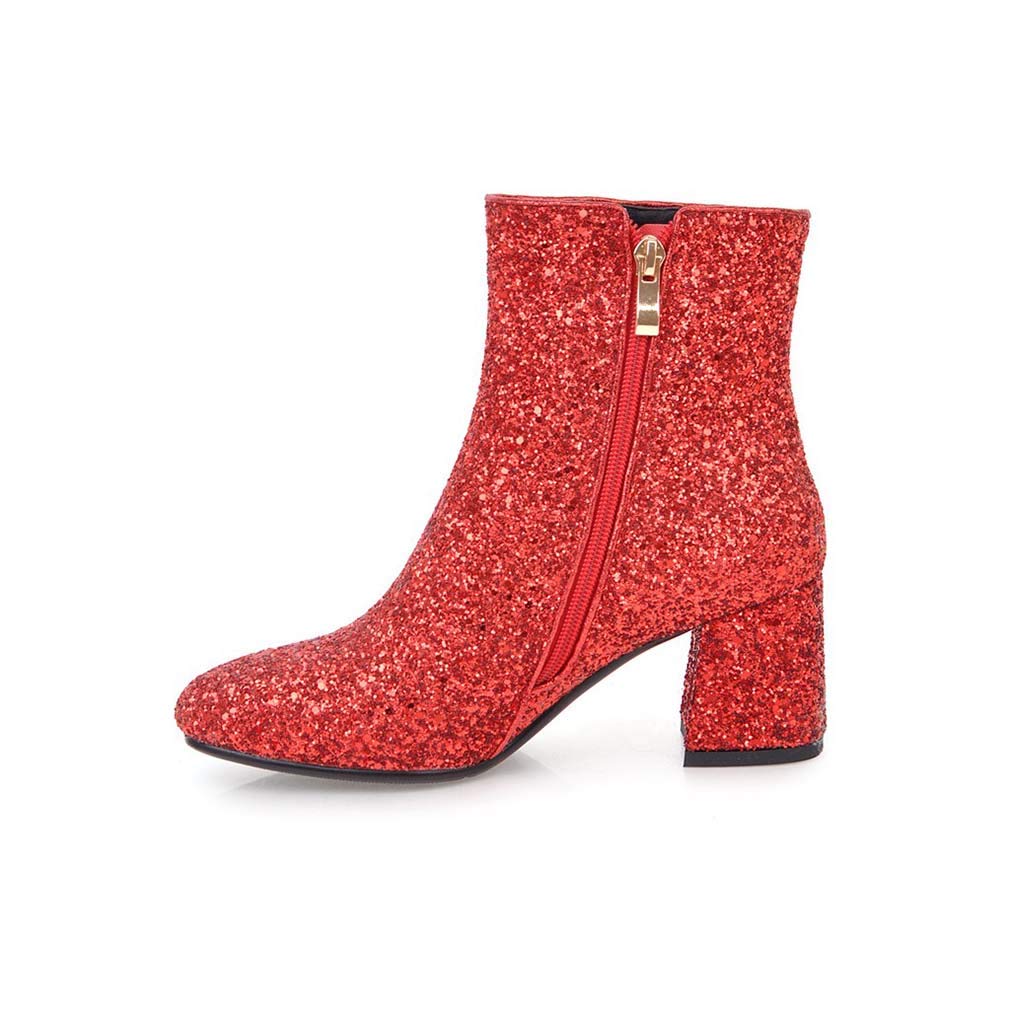 Elyffany Women's Mid Block Heel Glitter Ankle Boots - Ladies Zipper Party Prom Booties for Evening Events, Weddings & Night Out | Comfortable & Stylish Fashion Shoes